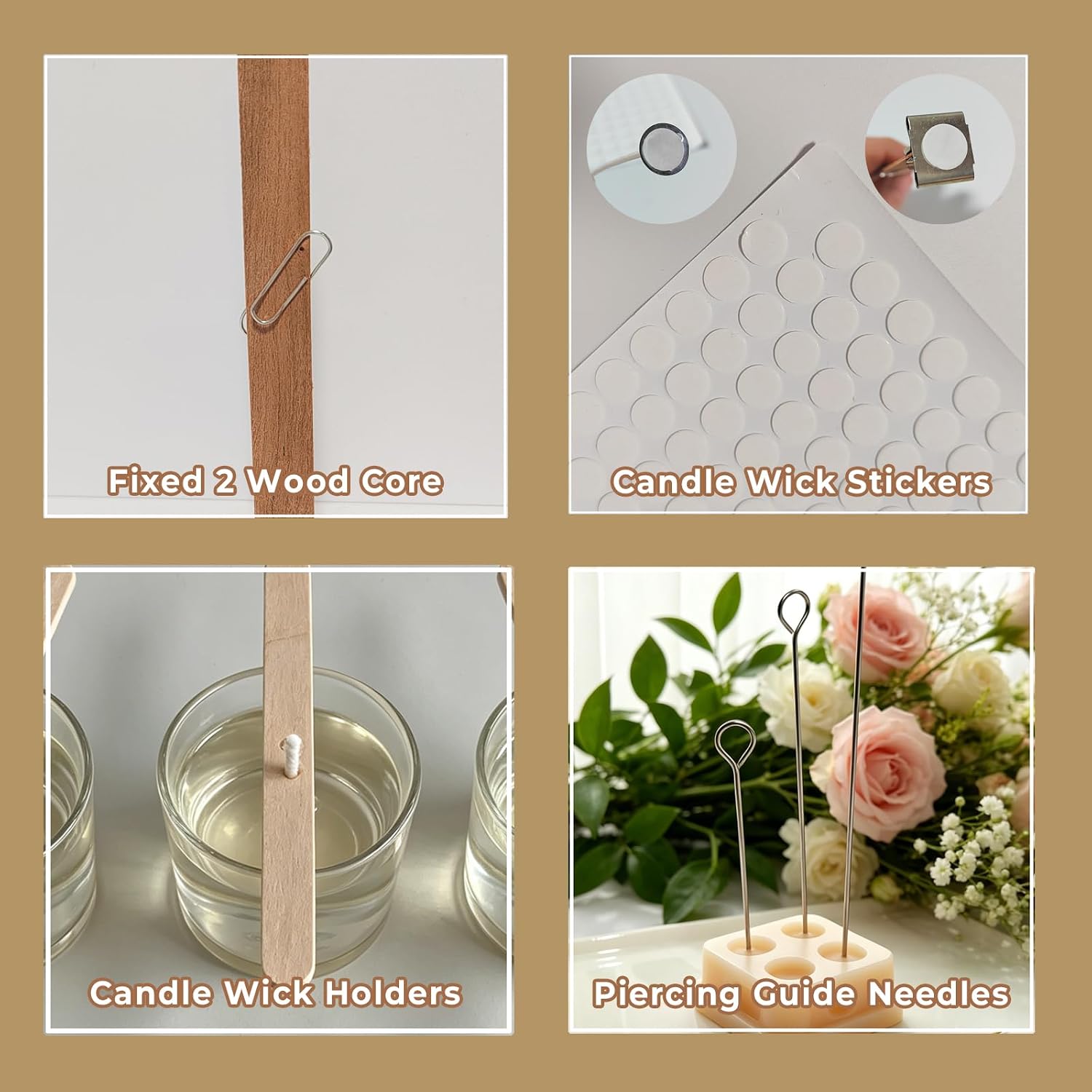 CZQHFDC 253Pcs Candle Wicks for Candle Making, Candle Kit for Beginners | with Wick Holders, Wick Stickers, Tweezers,Scissors, Paperclip, Dust Cover, Warning Label, Hemp Rope for DIY Candles
