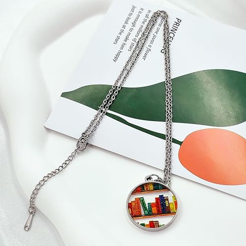 Miniatura 6 de Graduation Gift Bookcase Necklace Hand-made Acrylic Book Lover Necklace Graduation Teachers Day Appreciation Back to School Gifts (Round)
