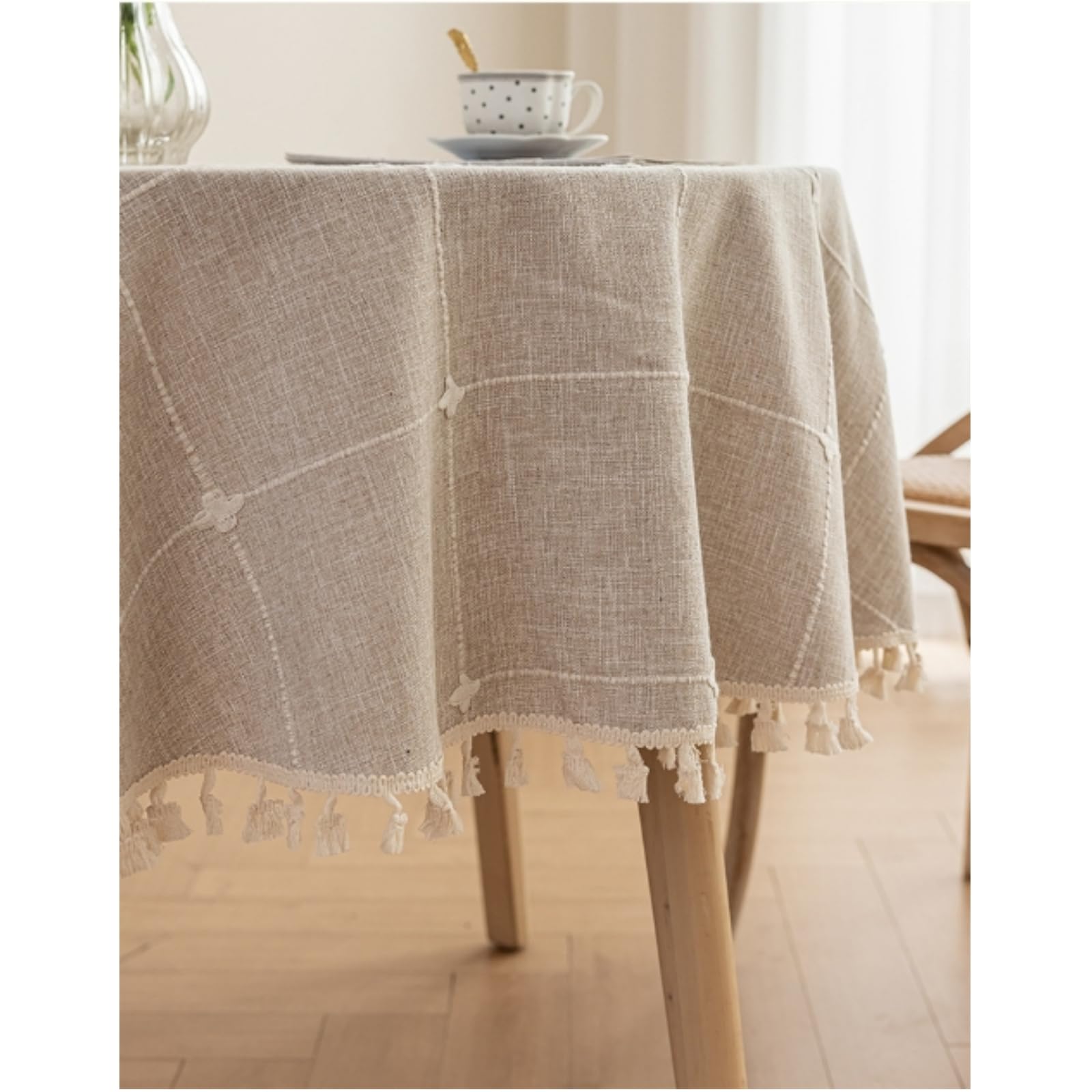 Tovaglia Antimacchia Tolla Rotonda, A Prova Di Polvere Plaids Con Tasselle, Copertura Tavolo In Poliestere Per Cucina Sala Da Pranzo Caffè Picnic Party-caffè-160cm