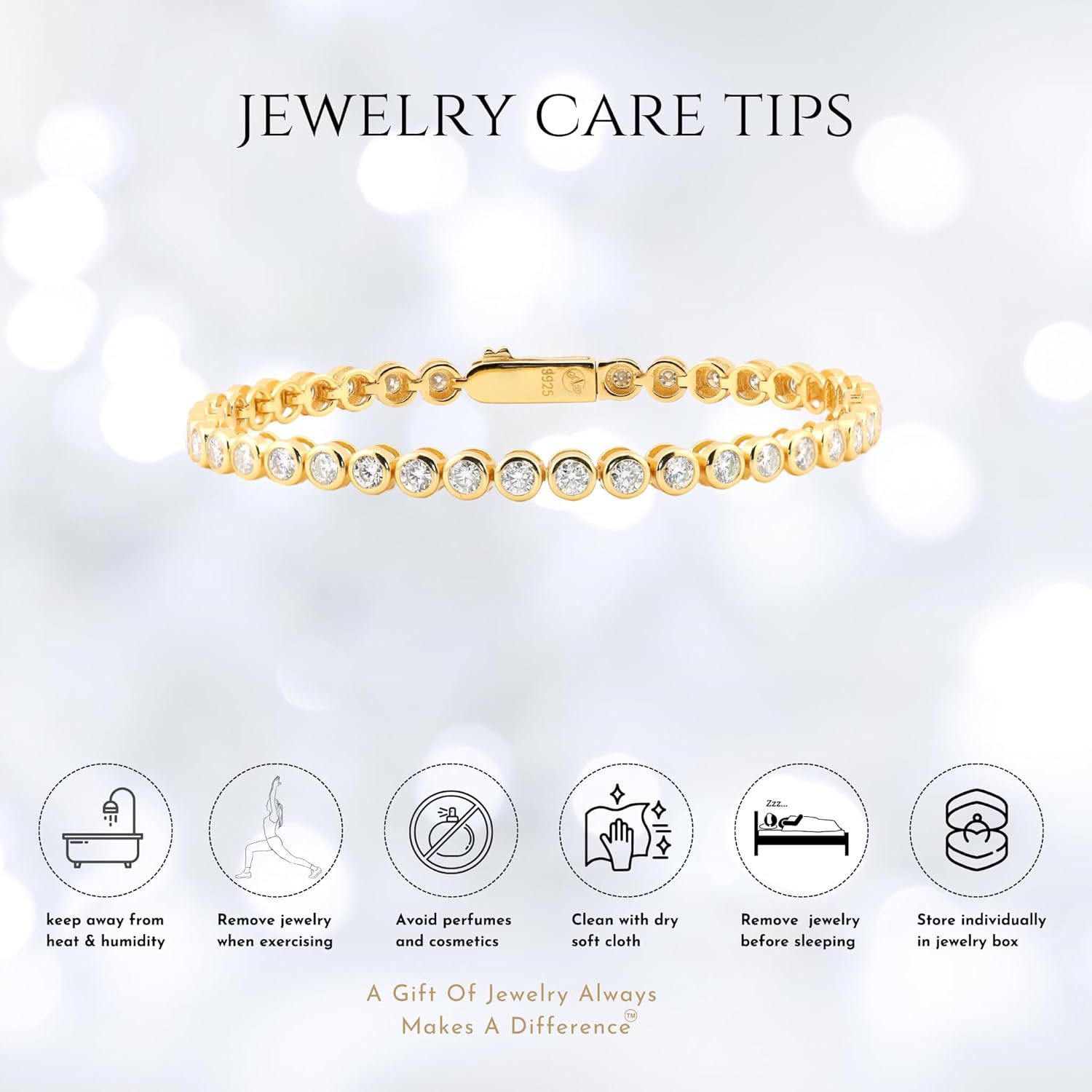 Moissanite Tennis Bracelet 8.25 or 6.25 Carats Total, 4mm or 3mm D Color VVS1 Clarity, Lab Grown Round Cut Moissanite | Bezel Setting | 7.0 Inch Sterling Silver or 24K Yellow Gold Plated Bracelet For Women, Classic Gift - Image 7