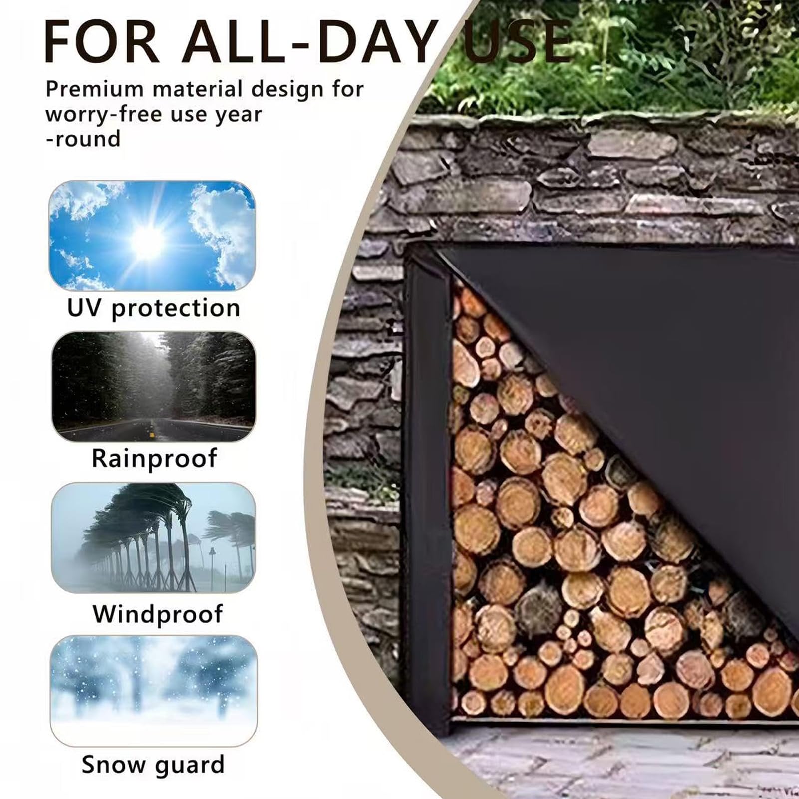Housse de rangement imperméable et résistante pour bûches de bois de chauffage avec fermeture éclair et boucle