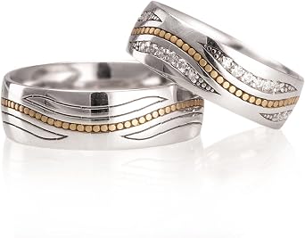 Wedding Ring Sets 925 Sterling Silver Couple Matching Wedding Ring Set Personalized Man and woman Wide Silver Wedding Ring Set