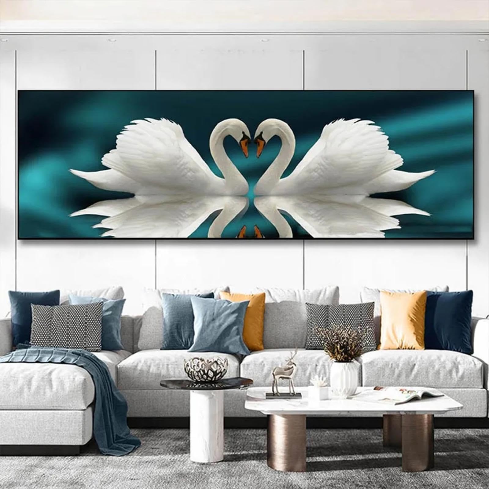 Amazon.co.jp: モダンな白鳥ハート白鳥愛キャンバス絵画動物壁アート