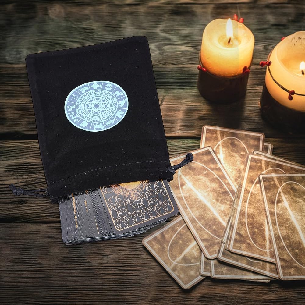 CREATCABIN 2Pcs Tarot Cards Bags Velvet Drawstrings Bags Dice Tarot Cards Holder Pouches Black The Zodiac Tarot Jewelry Storage Bag Wrap for Enthusiasts Crystals Dices Witchcraft 5x6Inch - Image 4