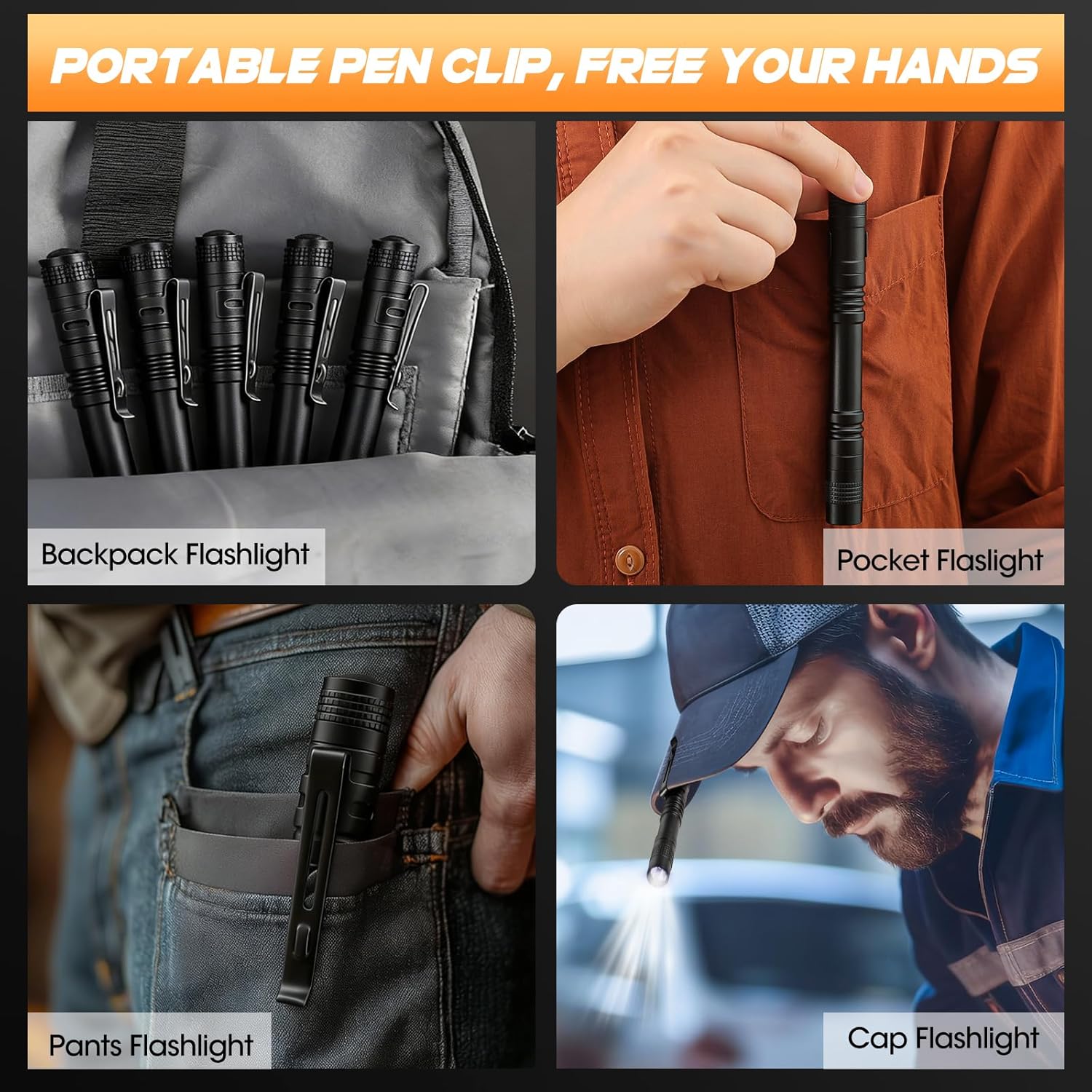 Pen Flashlight 10Packs, Super Bright LED Pocket Flashlights with Clip, Aluninum Alloy Small Pen Lights IPX4 Waterproof, EDC Flashlight for Camping Home Emergency Inspection Outdoor