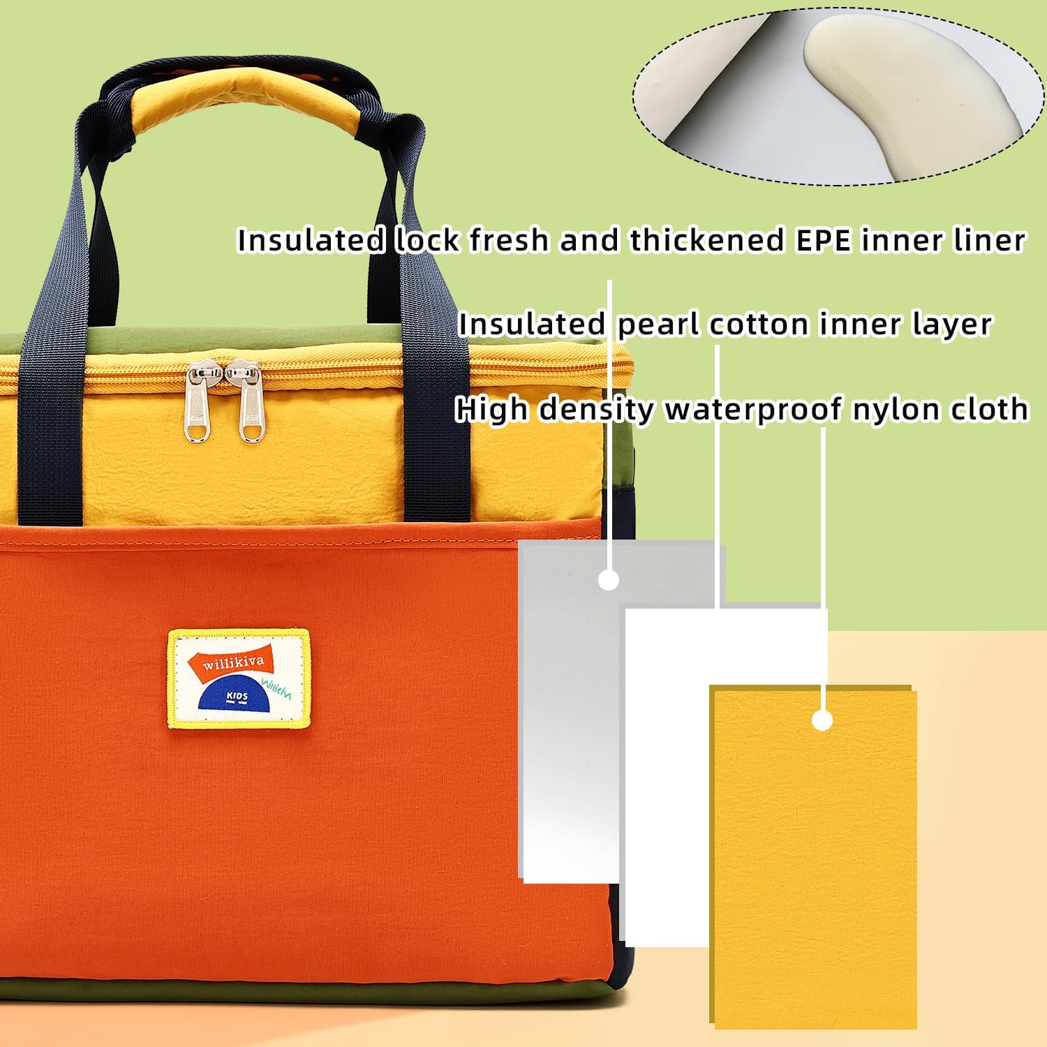 willikiva Insulated Lunch Bag Women Man Leakproof Soft Cooler Tote Bag Reusable LunchBox with Adjustable Shoulder Strap for Adults Work Travel(Orange Yellow)