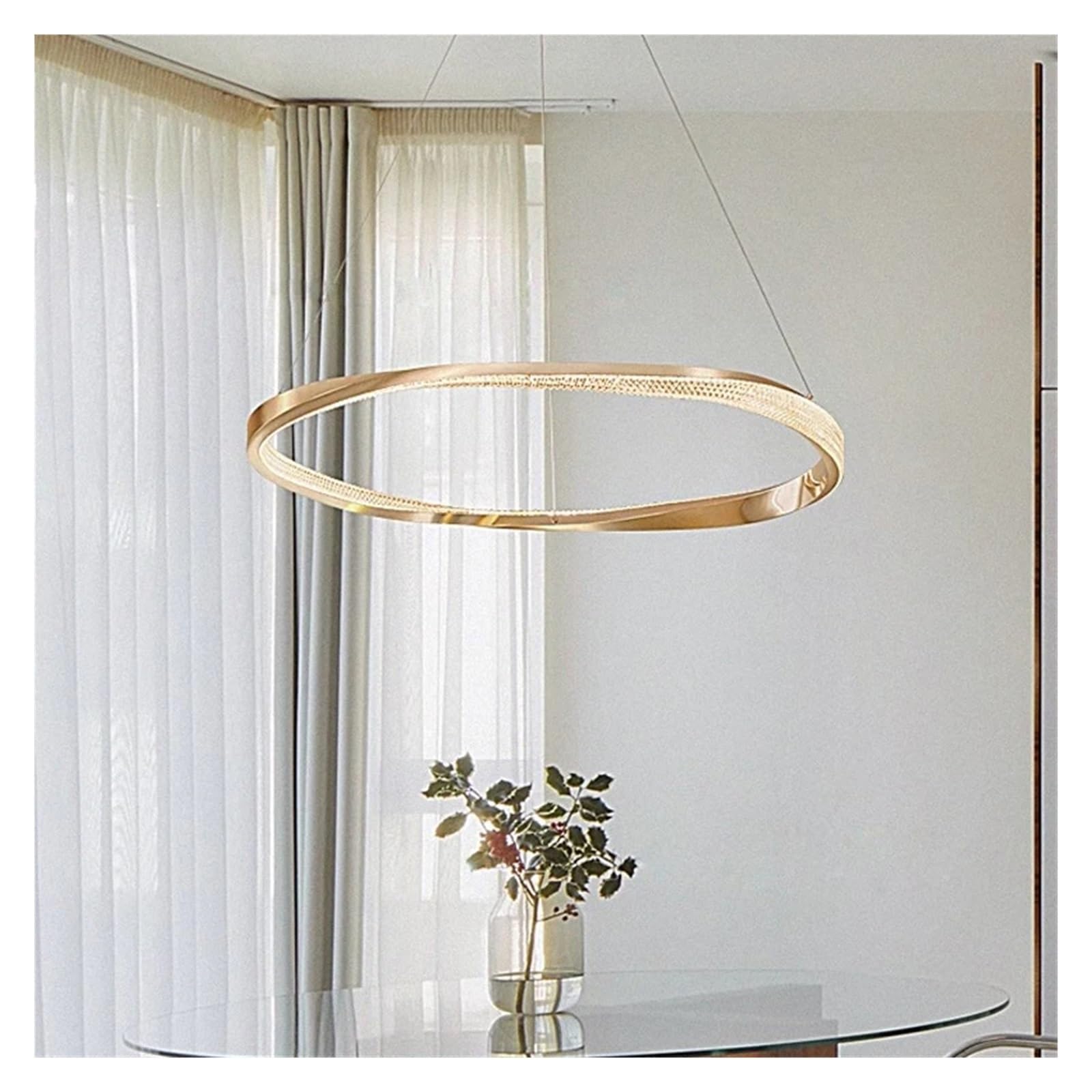Luminaire suspendu lustre LED chambre et salon anneau doré 80cm