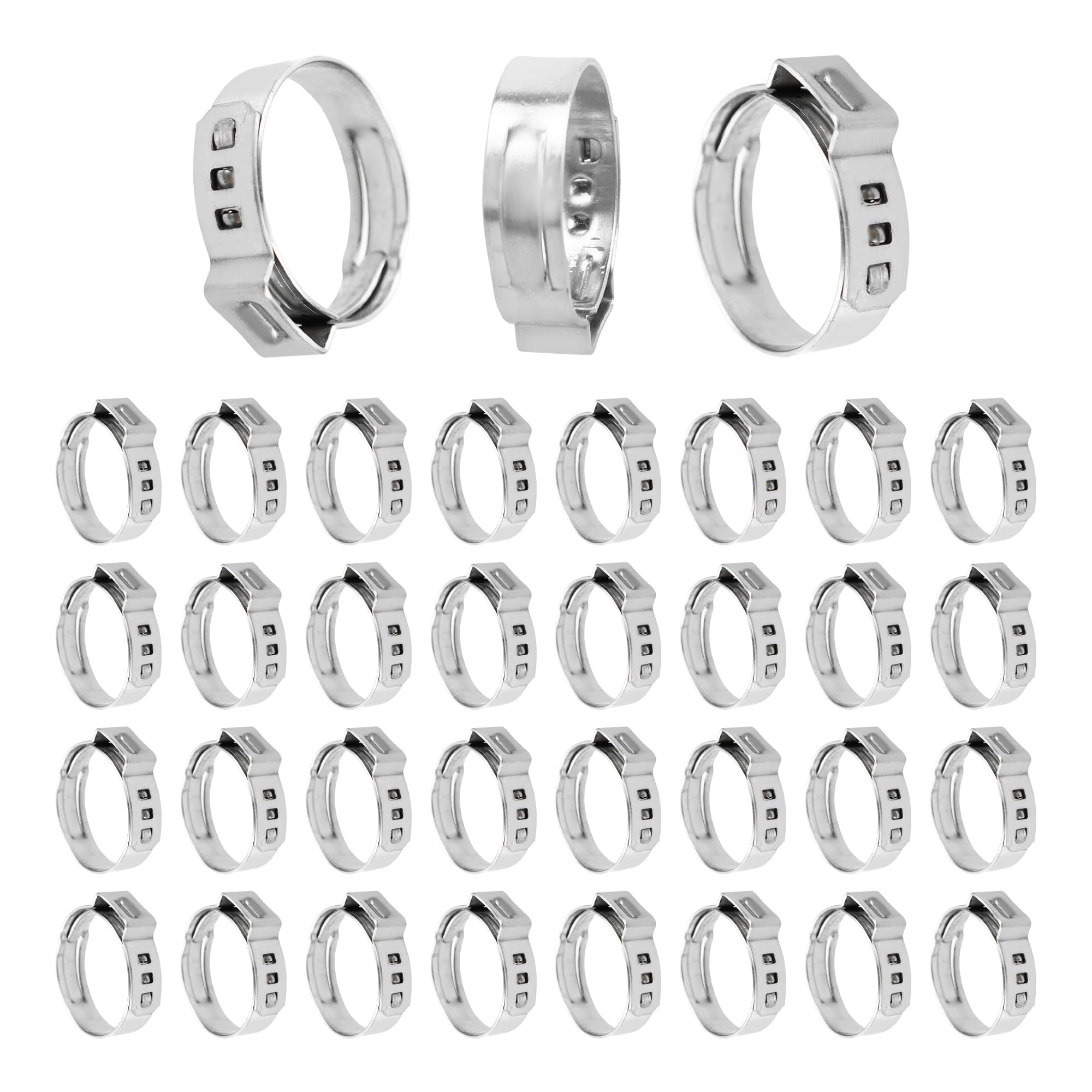 Runseaway 35PCS 20.3-23.5mm Single Ear Hose Clamps, 304 Stainless Steel Stepless Hose Clamp, Adjustable Crimp Pinch Rings for Automotive Plumbing,