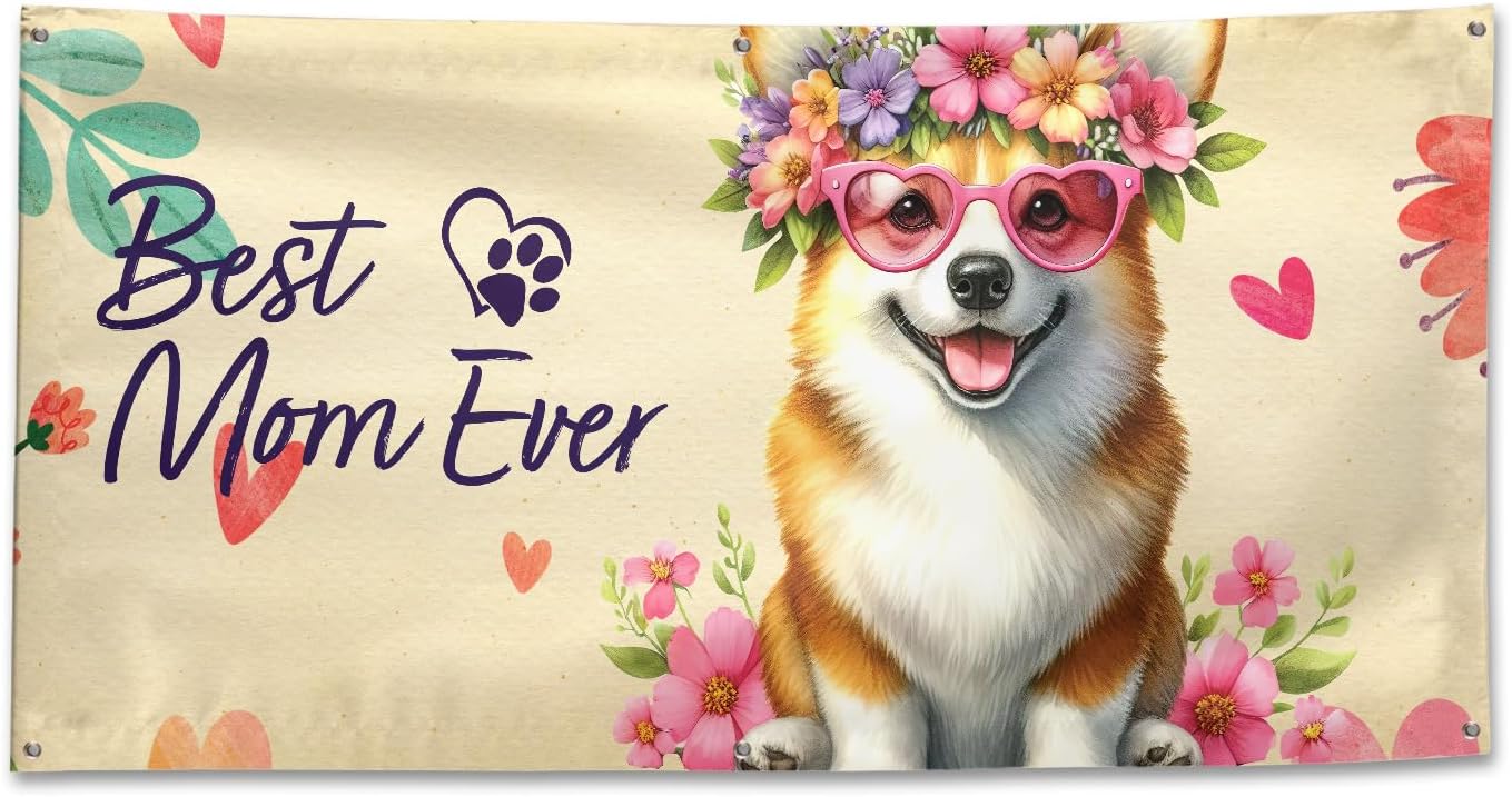 Best Pug Mom Ever Happy Mother's Day House Flag 28x40in Double Sided Dog Lover Gifts Outdoor Decor 02002
