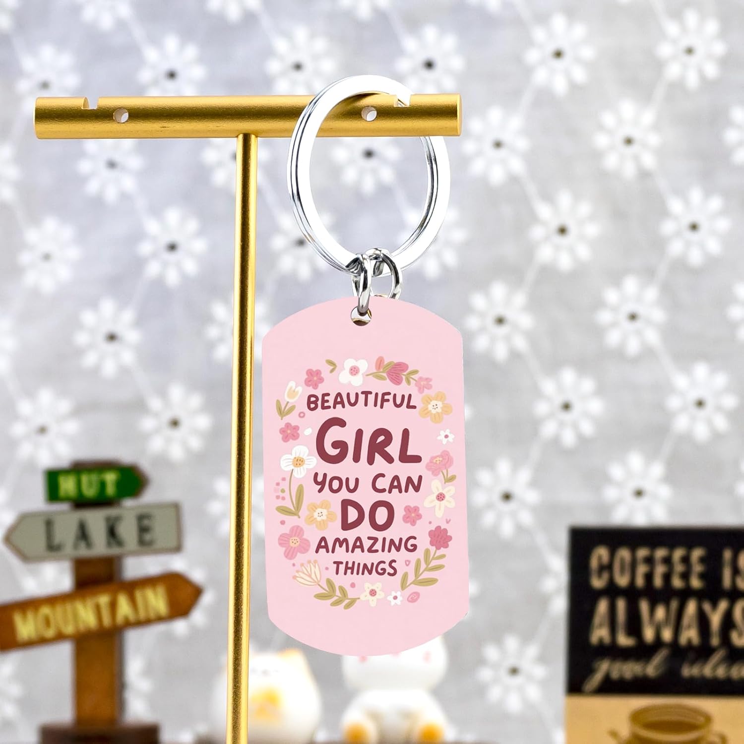 モチベーションを高めるキーホルダー 美しい女の子 You Can Do Hard Things インスピレーションキーチェーン フラ