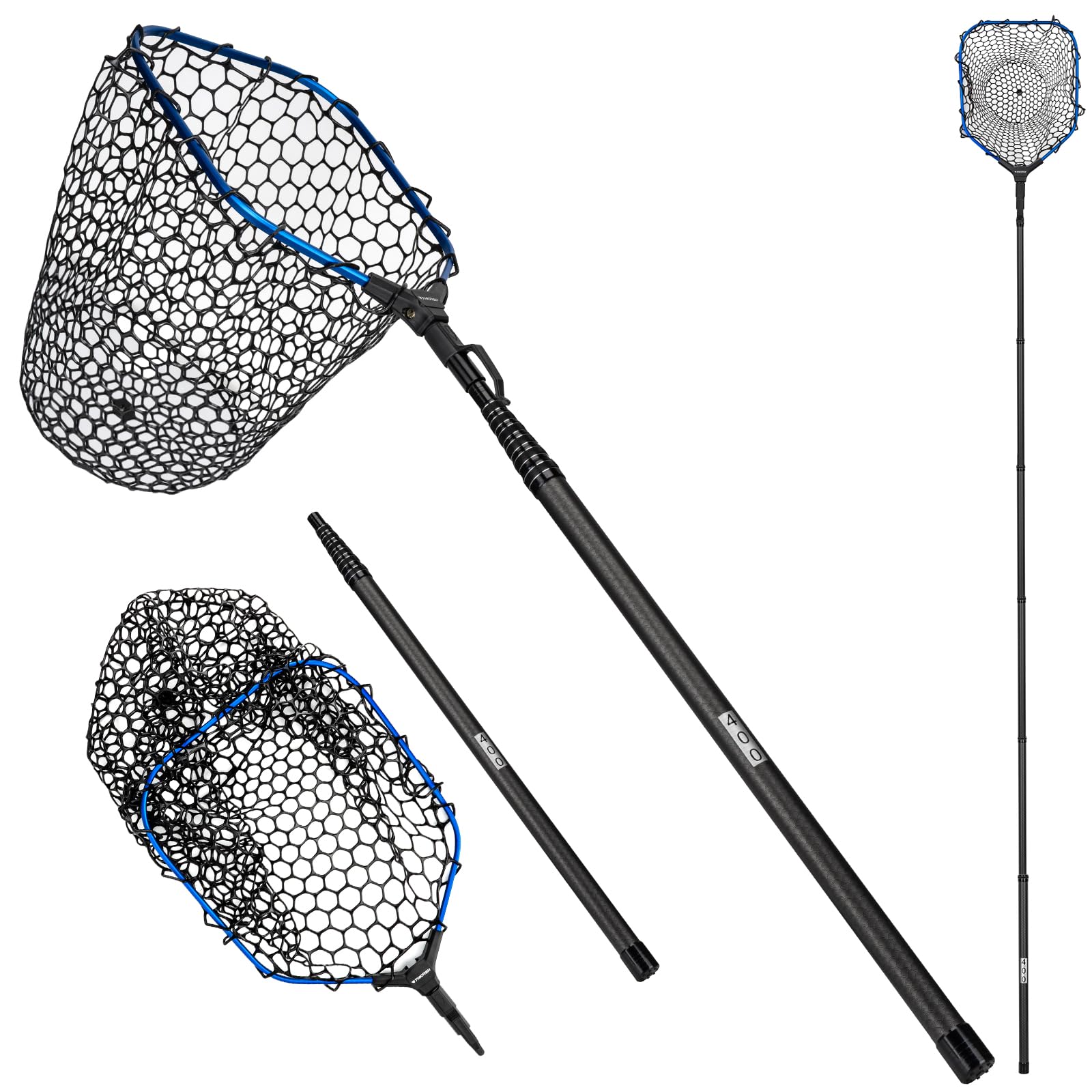 THKFISH Red de pesca de fibra de carbono, mango de 27 a 157.5 pulgadas de largo, red de pesca plegable portátil para salmón, cabeza de acero, mosca, bagre, lubina, pesca de trucha, red de trucha