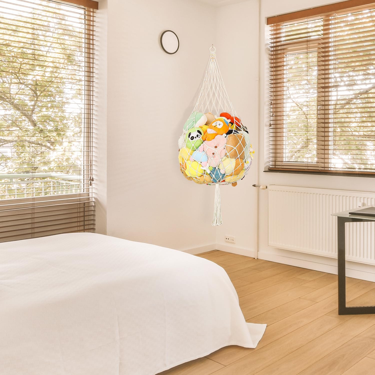 Stuffed Animal Storage Hammock Plushie Net 60-inch Stuffed Animal Net Corner for Kids' Wall Room Decor Hanging Toy Storage Plushie Net Organizer Holder Kids Baby Nursery Wall Bedroom Home Decor (L)