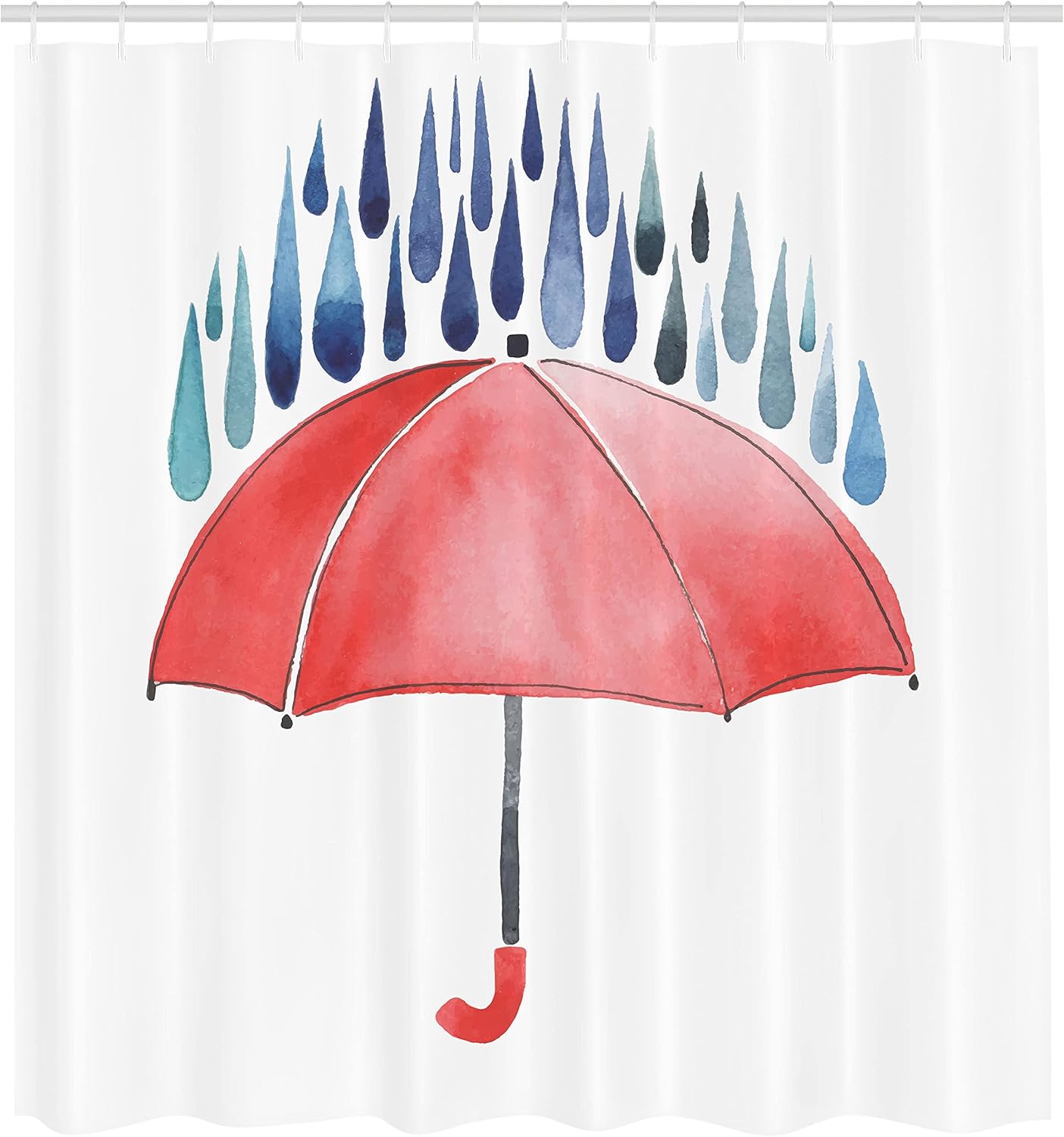 Ambesonne Winter Shower Curtain, Rainy Weather with a Colorful Umbrella Cane Drizzle Hail Winter Inspired Work of Art, Cloth Fabric Bathroom Decor Set with Hooks, 69" W x 70" L, Vermilion Navy