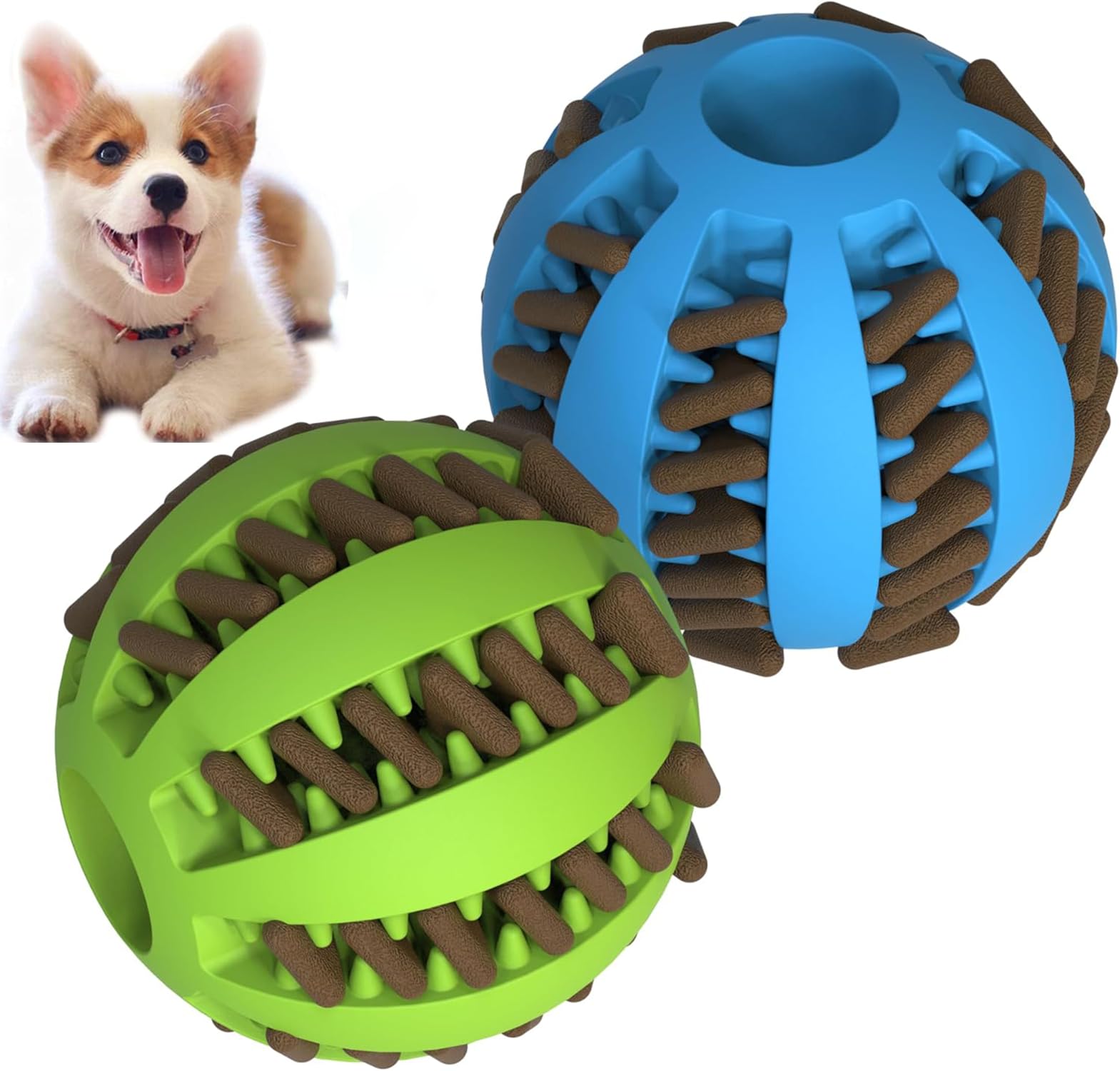 Dog Treat Toy Ball Dog Tooth Cleaning Toy Interactive Dog Toys 1 Green 1 Blue 2 Pack of