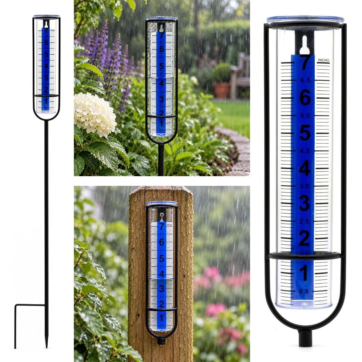 CKB LTD Outdoor Rain Gauge For the Garden Rainfall Meter, 75cm Ground Spike