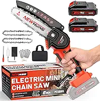Mini kit de motosserra sem fio, motosserra elétrica portátil portátil de 15 cm atualizada, operada por bateria recarregável de 21 V, para aparar árvores e cortar galhos de madeira da New Huing