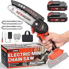 Mini kit de motosserra sem fio, motosserra elétrica portátil portátil de 15 cm atualizada, operada por bateria recarregável de 21 V, para aparar árvores e cortar galhos de madeira da New Huing