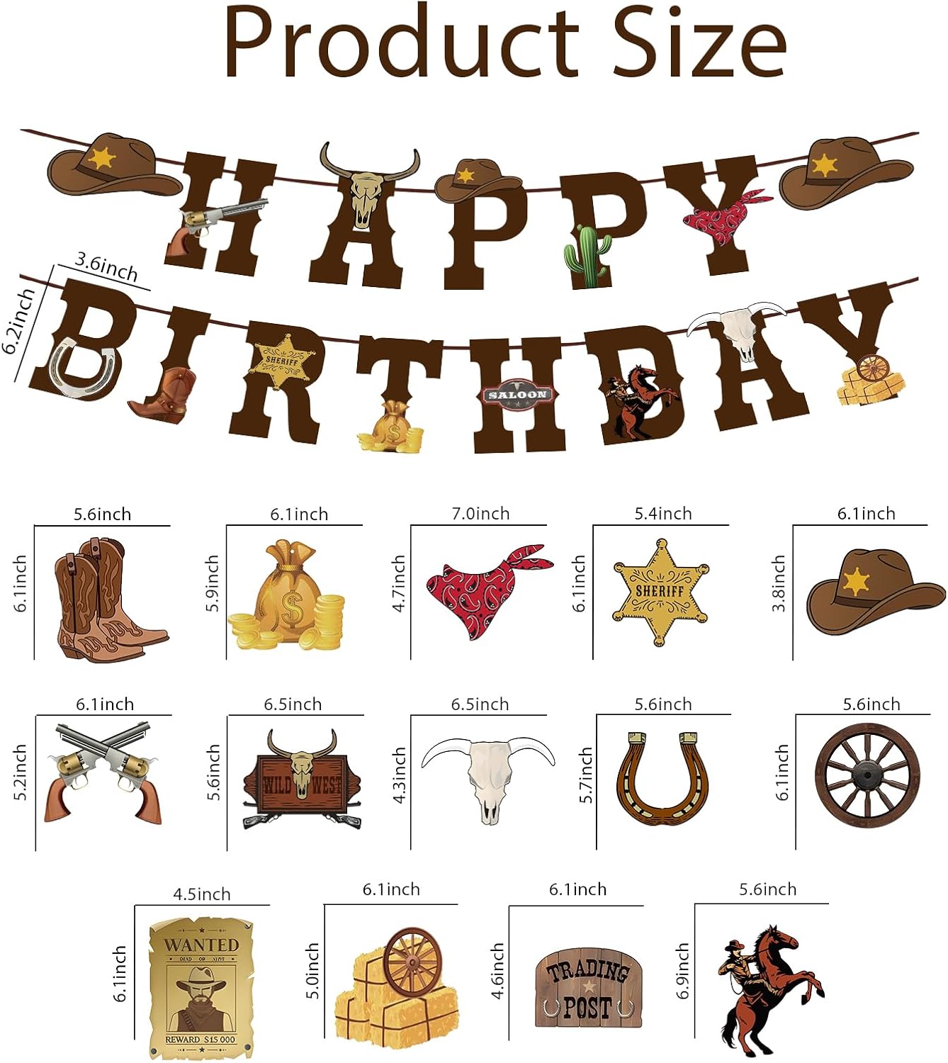 Cow Boy Party Decorations Banner Cowboy with Happy Birthday Banner Cowboy Western Hanging Swirls for Western Party Decorations - Image 2