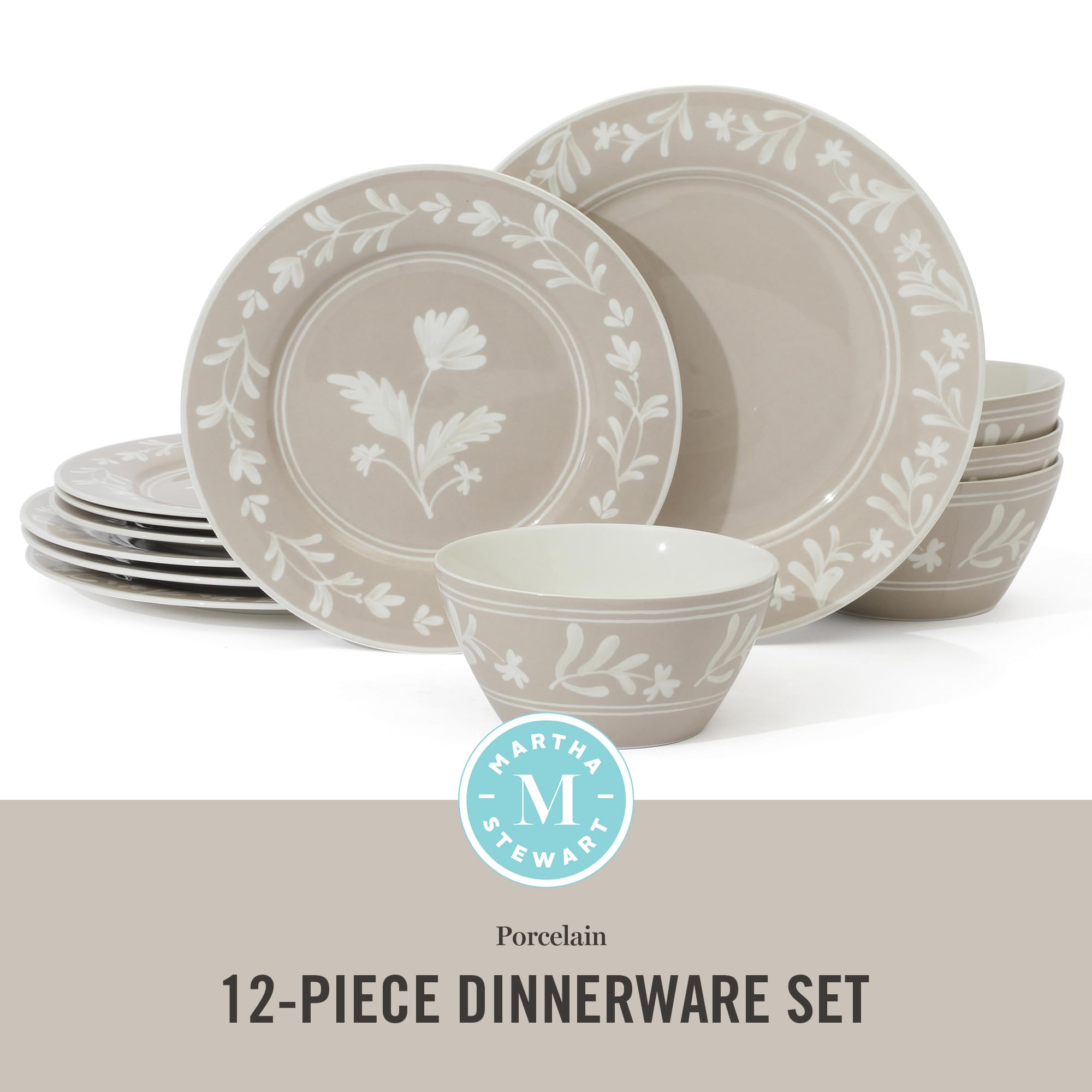 Amazon.com | Martha Stewart Maiden Crown 12-Piece Taupe Dinnerware