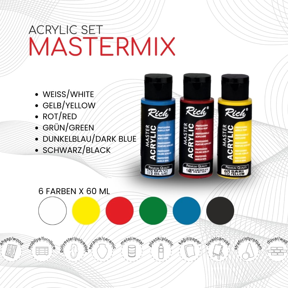 Rich Mastermix Profesyonel Akrilik Boya 60cc 6 Ren