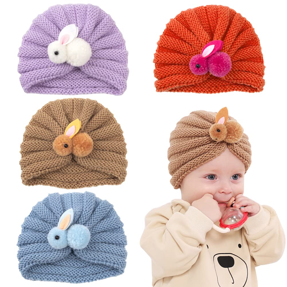 Cinaci Confezione Da 6 Cappelli A Turbante Morbidi E Traspiranti Con Fiocco Grande Per Neonate E Bambini, Bianco, Verde Menta, Rosa, Giallo, Viola Chiaro, Nero, 3-24 Mesi