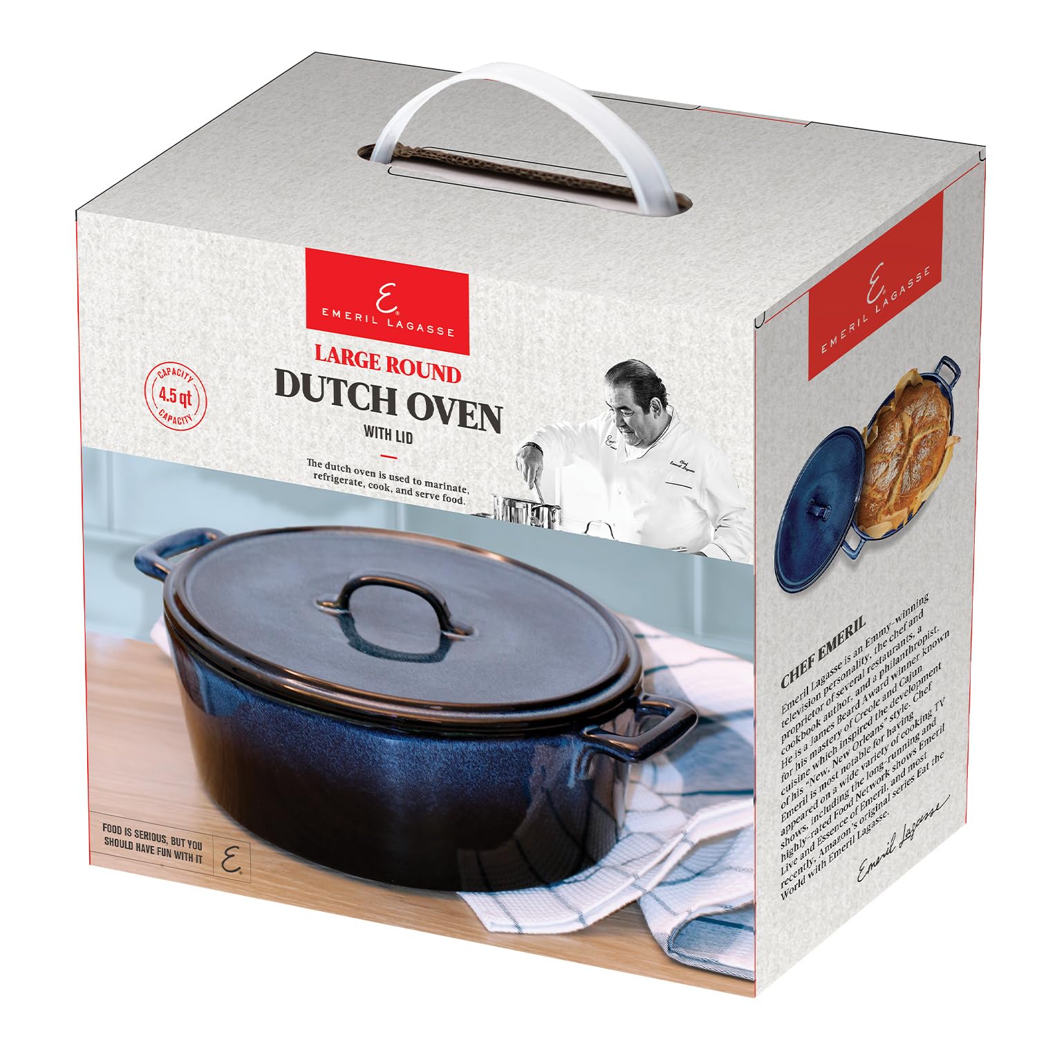 Emeril Lagasse 4.5 Qt Round Stoneware Dutch Oven Pot with Lid, Nonstick Cookware for Braising, Stews, Roasting, Bread Baking, Cooking, Heavy Duty, Oven Safe