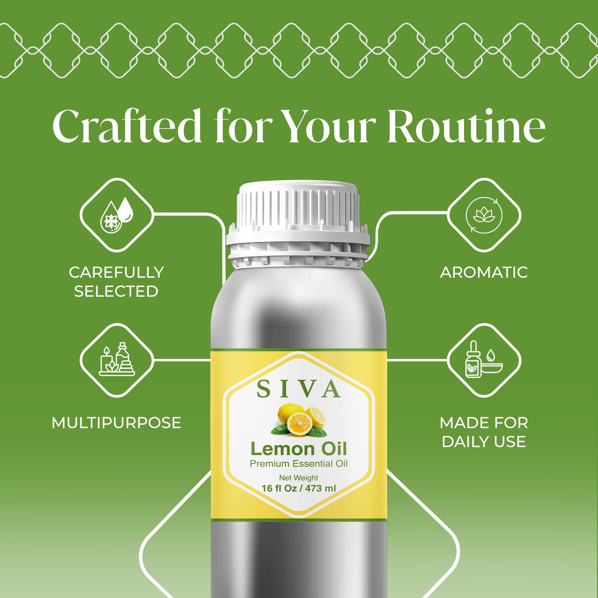Siva - Aceite esencial de limón, 16 onzas líquidas, aceite de limón 100% natural, para difusor, cuidado facial, cuidado de la piel, aromaterapia, cuidado del cabello, cuero cabelludo y masaje corporal