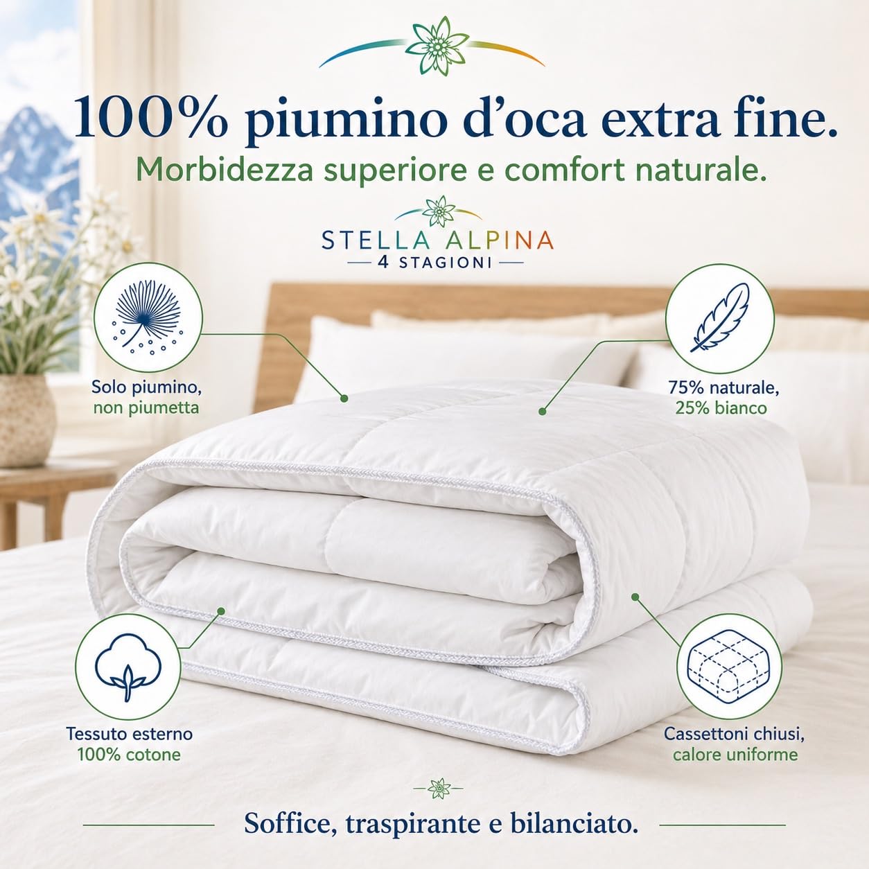 PIUMINO Oca TEX TIROL © STELLA ALPINA 4 STAGIONI 100% Piumino OCA tutte le misure - MATRIMONIALE 2 PIAZZE CM. 250X200