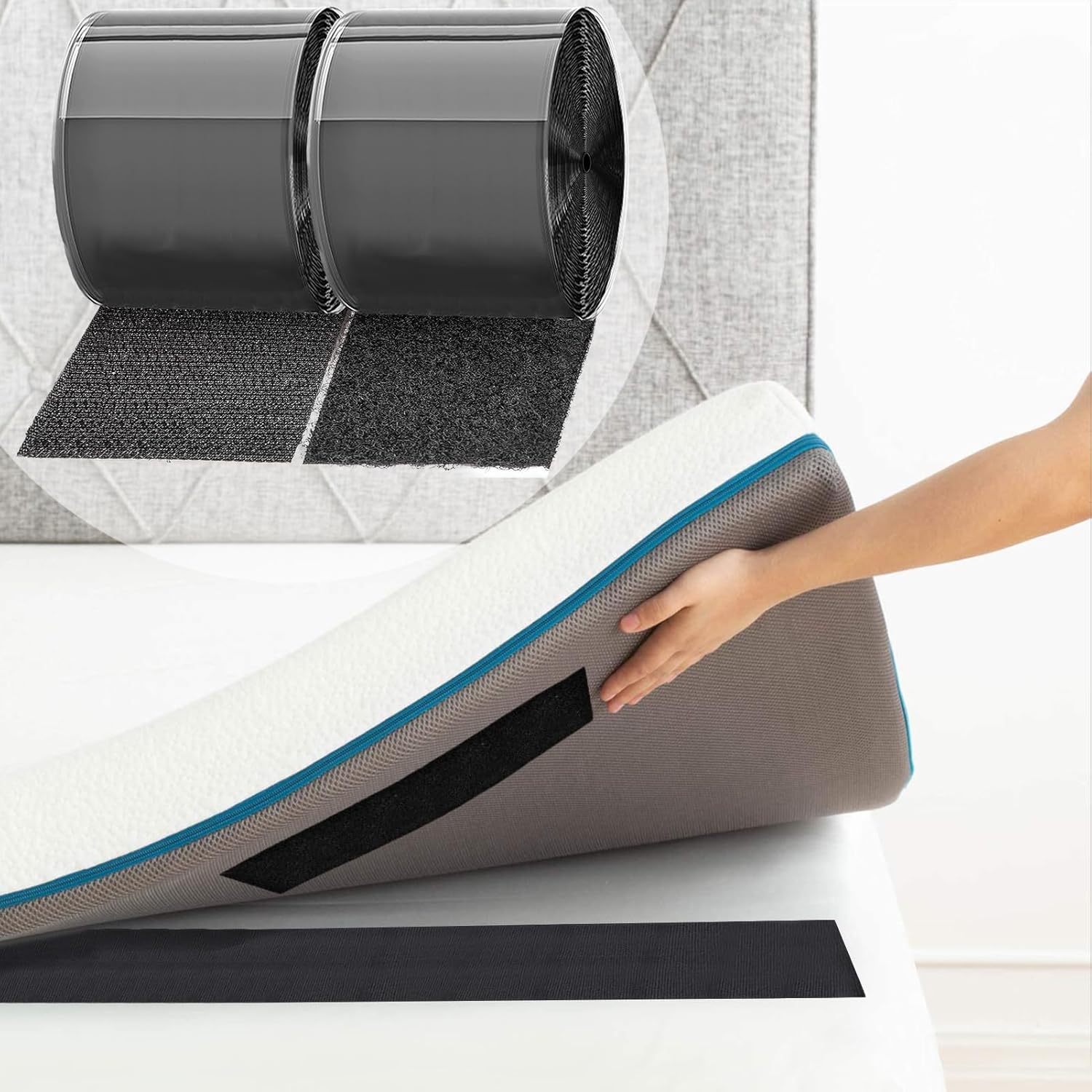 TEUVO Hook and Loop Tape Strips with Adhesive Cushioned Grip
