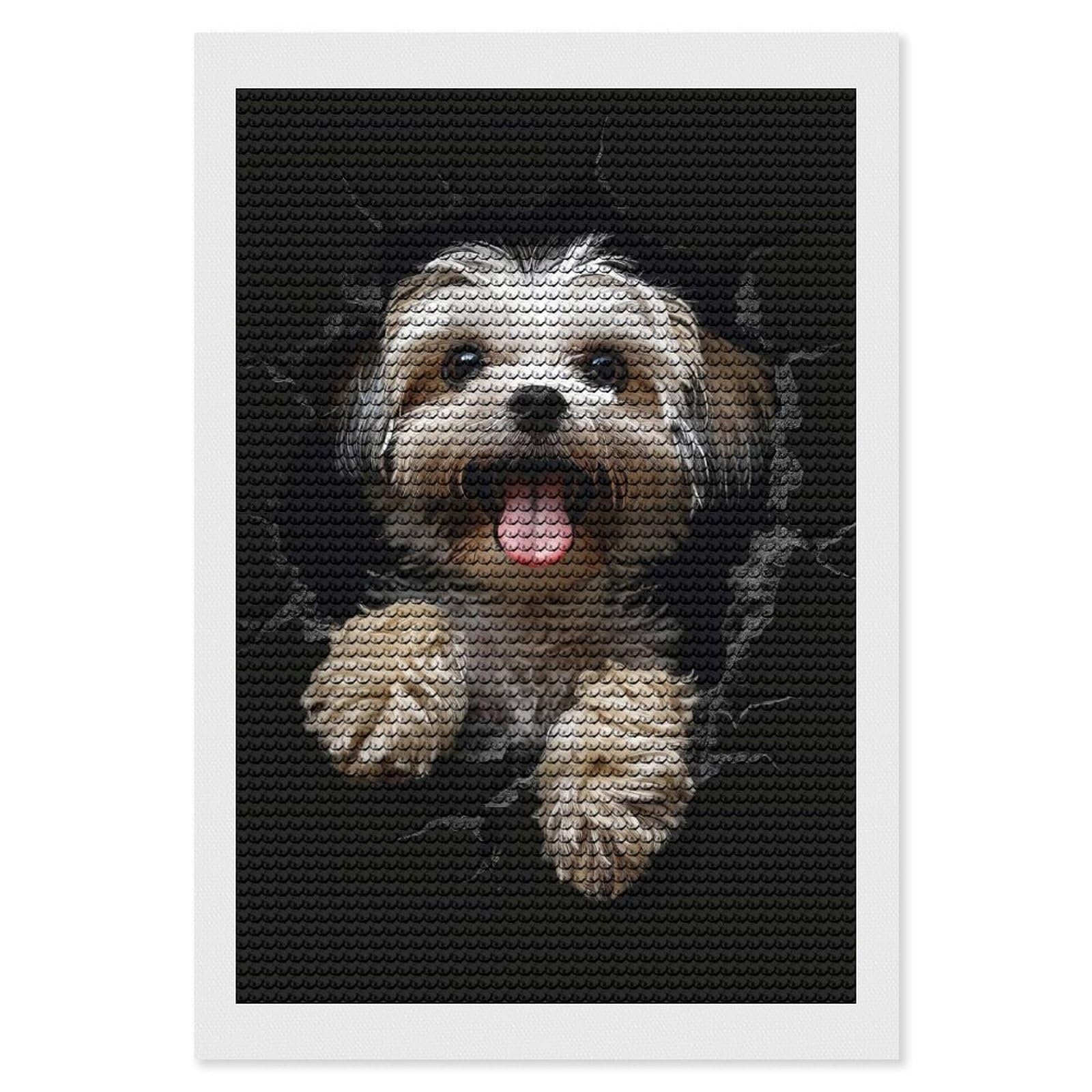 Junmoney Lhasa Apso Dog Round Drill Diamond Painting 8"x12", for Women, Relaxing DIY Hobby, Bedroom Decor, Christmas Gift, Adhesive Canvas