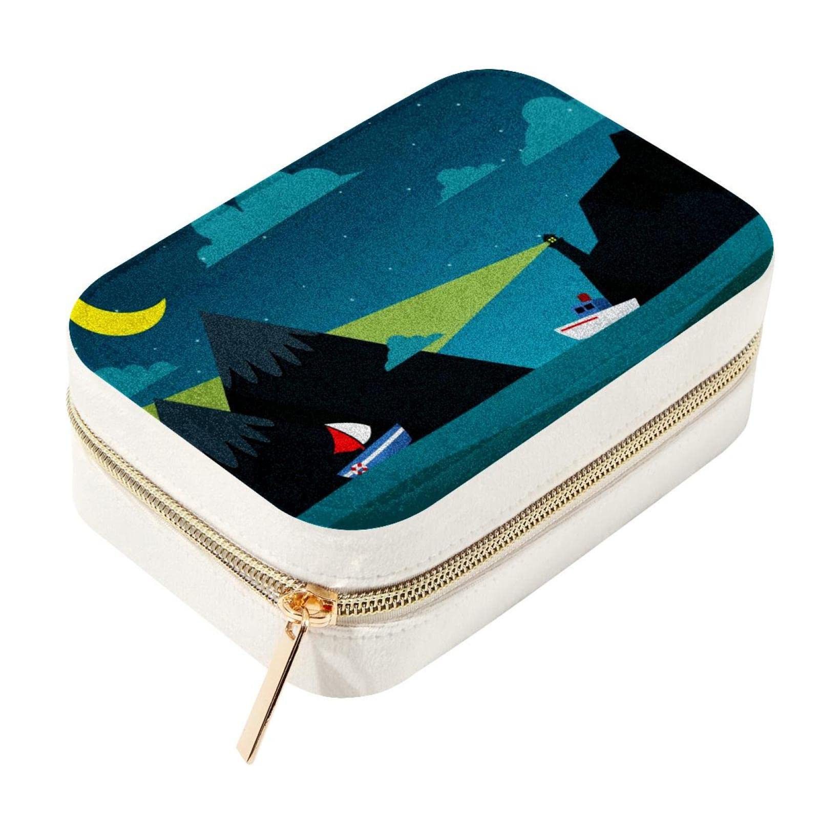 Joyero de viaje de terciopelo Lighthouse Green Cove con cremallera segura para tus joyas