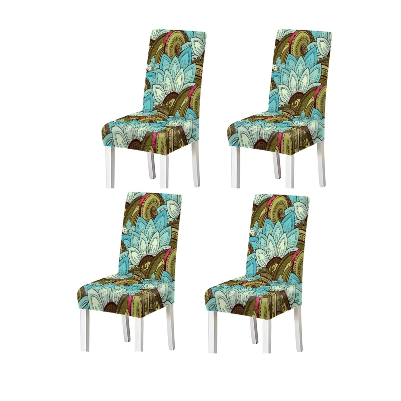 FZJKGH Boho Lotus Mandala Pattern Print Dining Chair Covers Set Of 2/4/6, Stretch Slipcovers For Dining Room Removable Stretch Slipcovers for Dining Chairs(4PCSChair cover)