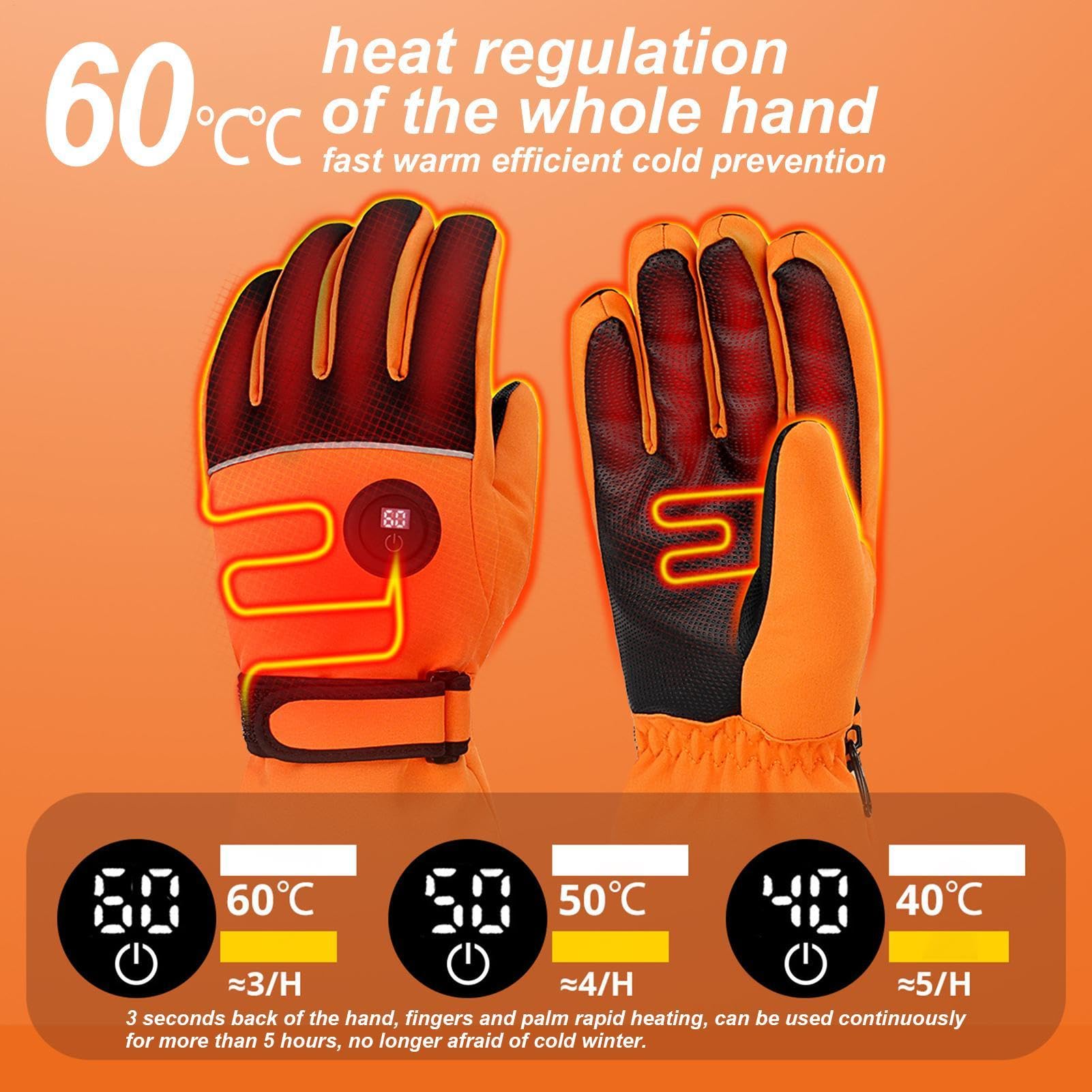 Guantes De Moto Térmicos,Guantes Térmicos para Hombres Guantes de esquí | Guantes para correr con calefacción, reflectantes, recargables, impermeables, con pantalla táctil, para conducir,