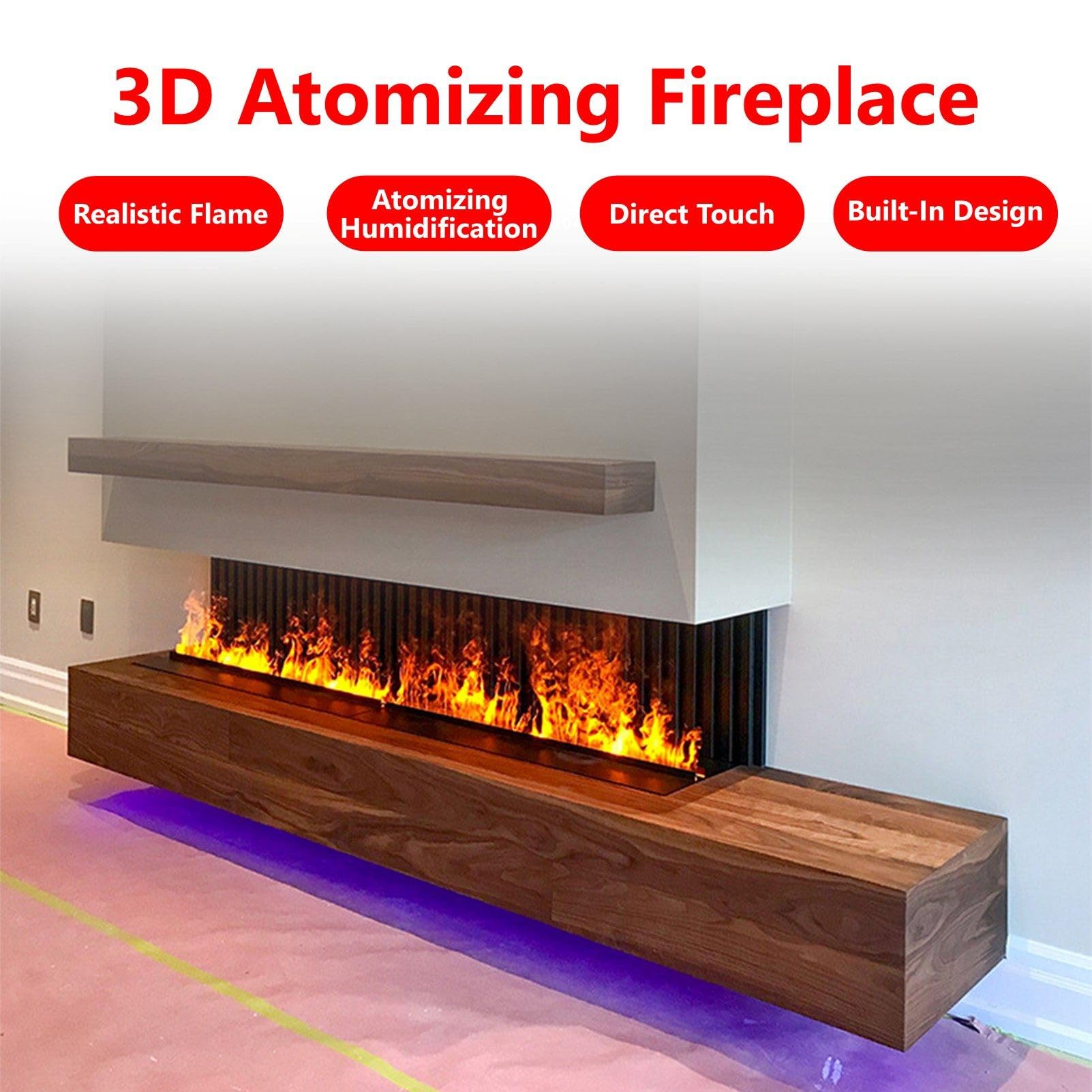 Camino a vapore con 9 colori, effetto fiamma realistico 3D atomizzato ultra silenzioso per sfondo muro, telecomando,80cm