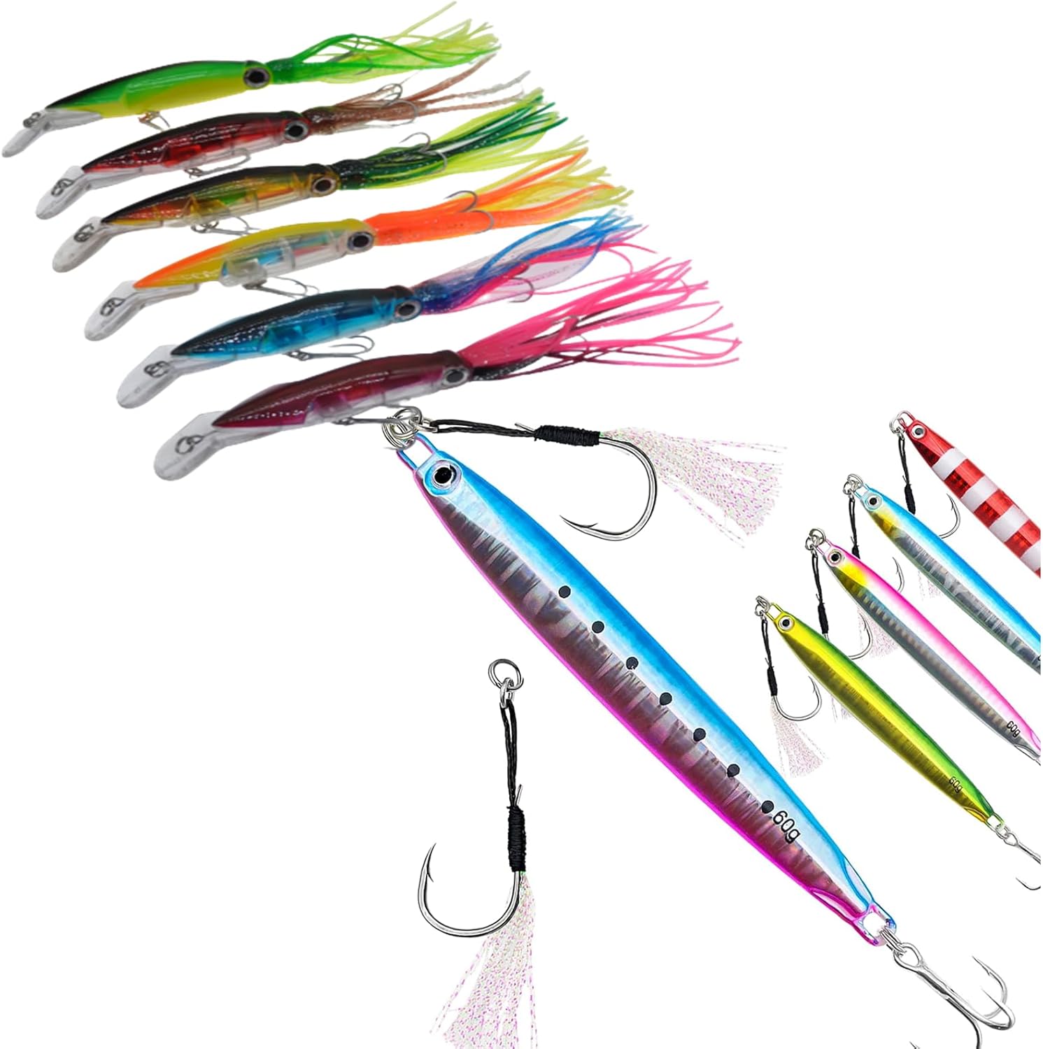 FREGITO 5pcs Fishing Jigs Vertical Saltwater Jigs 6 Pcs