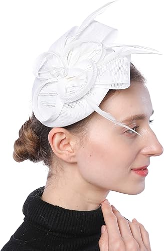Miniatura 2 de Coolwife Womens Fascinator Hat Sinamay Pillbox Flower Feather Tea Party Derby Wedding Headwear