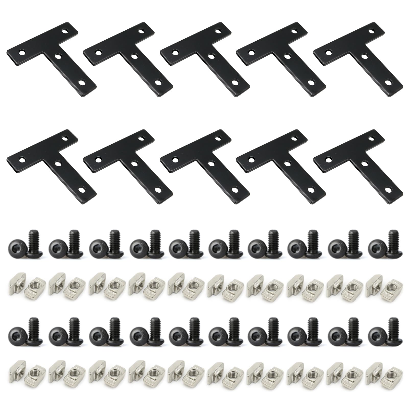 BLCCLOY 10 Sets 2020 Series Aluminum Extrusion Profile T Brackets Black Right Angle Joint Plate with M5 T Slot Nuts and Bolts Hardware for 2020 2040 V Slot Extruded Aluminum Connectors Accessories