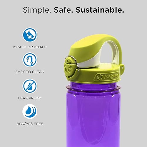 Miniatura 2 de Nalgene Botella de agua Kids On The Fly a prueba de fugas, duradera, libre de BPA y BPS, apta para mosquetones, reutilizable y sostenible, 12 onzas