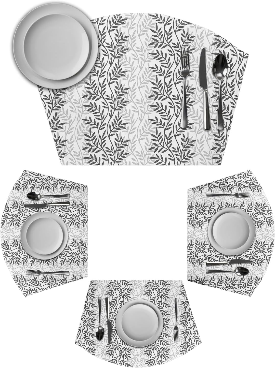 Round Table Placemats Set of 6 Modern Dlack and White Printing Art Design Wedge Shaped Placemats Non-Slip Heat Insulation Table Mats Durable Wipeable Placemats for Round Tables Party Decor
