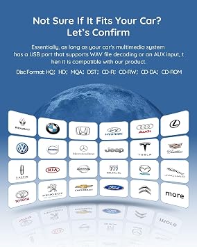 Portable CD Player for Car, External Car CD Player USB Plug & Play, Built-in Decoder for Enhanced AUX Sound, Anti-Skip, Resume Function, Compatible with Most Cars, SUVs, Trucks, TV, PC