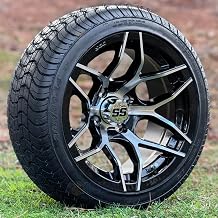 14" Rally Machined/Black Golf Cart Wheels and 205/30-14" DOT Low Profile Tires - Set of 4 Metric Lugs 12mm x 1.25