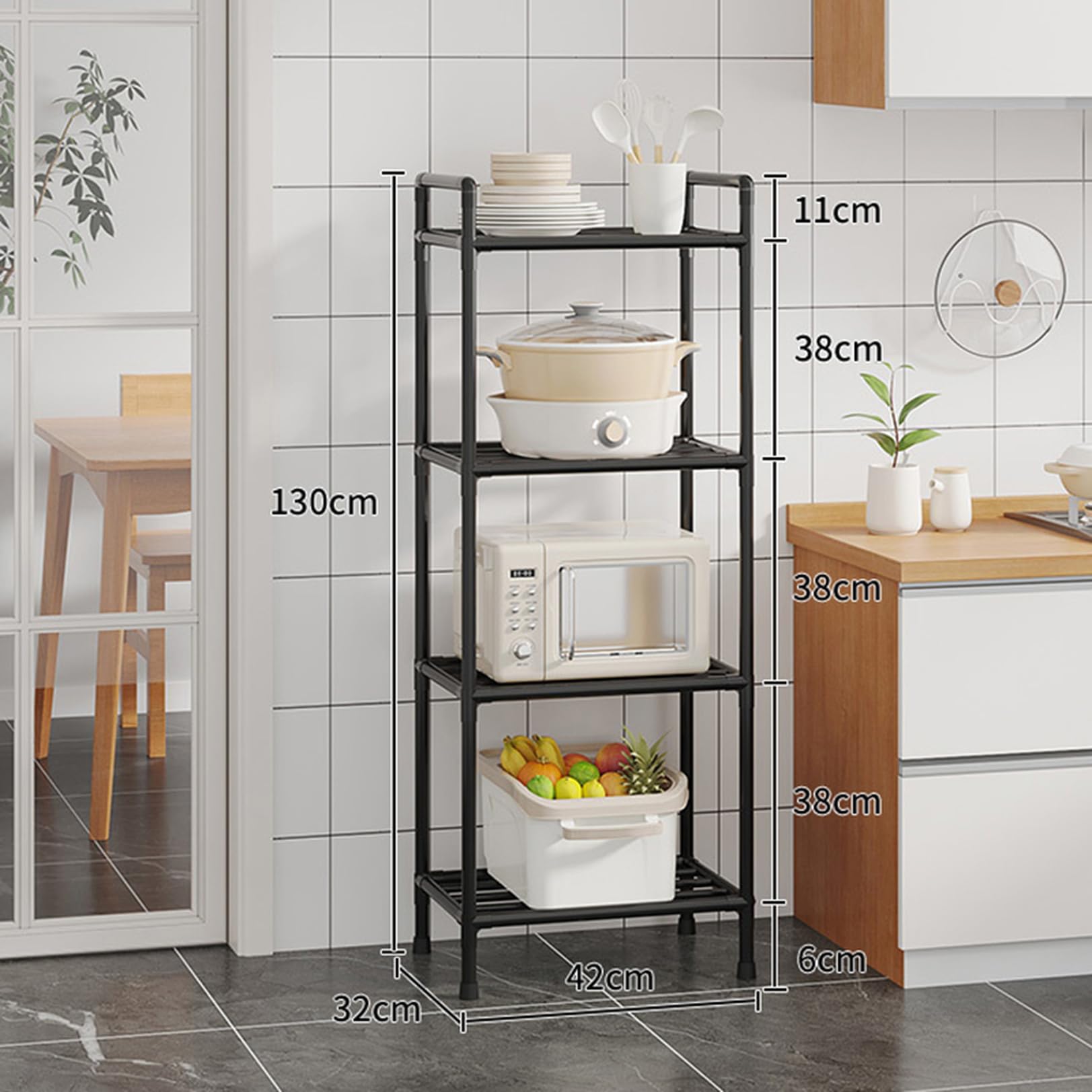 【サイズオーダー可】【引取可能】4段収納棚 キッチン収納 収納ケース4個付 N Amazon｜CZLZY キッチンラック レンジ台 スリム 頑丈 4段 キッチン収納