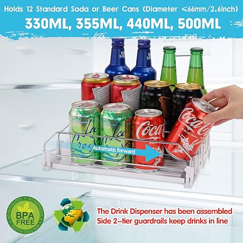 Miniatura 2 de Organizador automático de latas de refrescos para refrigerador, dispensador de latas de cerveza, soda, seltzer, bebida, soporte para latas de