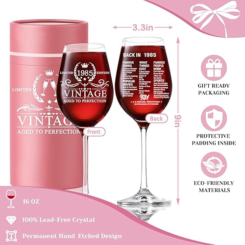 Miniatura 2 de Regalos de cumpleaños número 40 para hombres y mujeres  Copa de vino con tallo vintage de 18 onzas 1984  Copa de vino de cumpleaños con impresión de