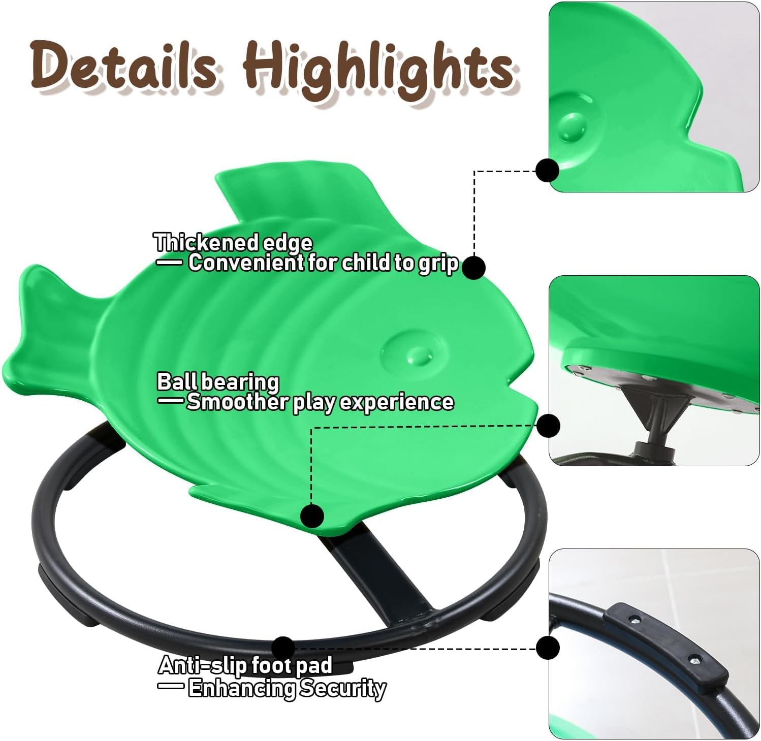 Sensory Spinning Chair for Kids with Autism & ADHD, Swivel Chair for Indoor/Outdoor Use, Sit and Spin Toys, Fish-Shaped Sensory Chairs for Autistic Children, Training Body Coordination (Dark Green)