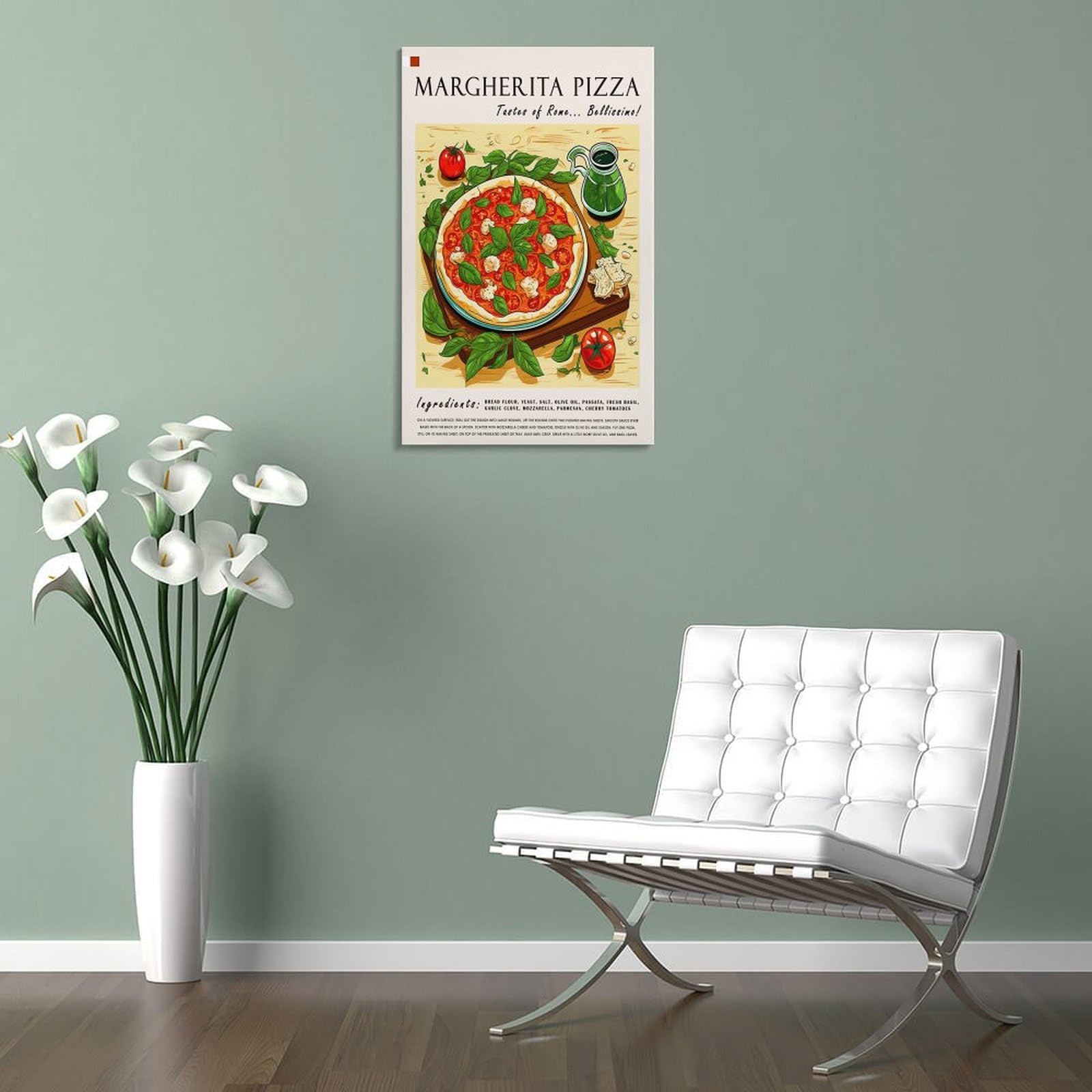 XJRZHLDU Margherita Pizza-Poster, Retro-Restaurant-Poster, italienische Küche, Esszimmer, Poster, 2 Leinwand-Poster, Schlafzimmerdekoration, Landschaft, Büro, Raumdekoration, Geschenk, 60 x 90 cm