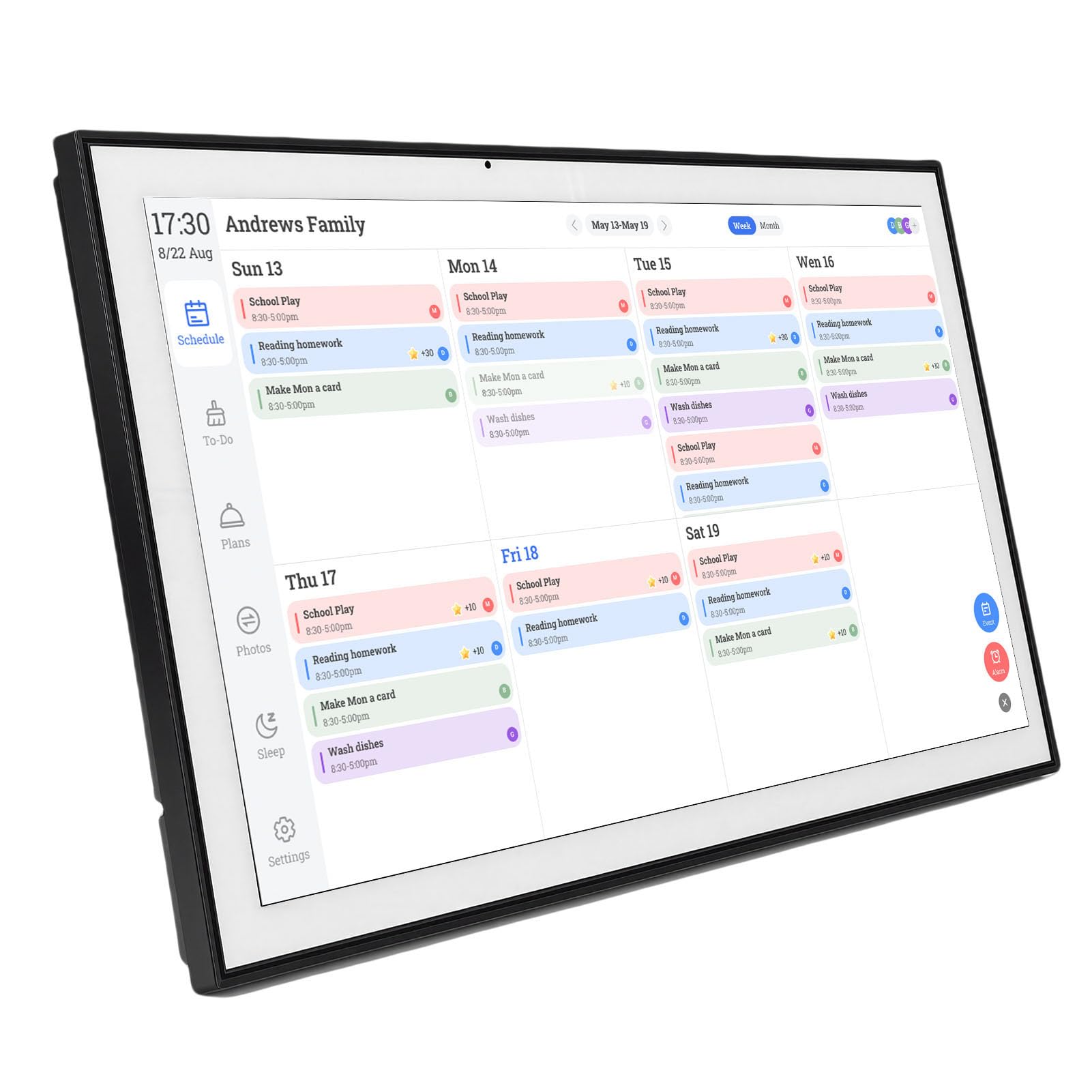 21,5-Zoll-Digitalkalender, Intelligenter Familienplaner mit Touchscreen und Täglichen Wochenansichten für den Heimgebrauch (EU-Stecker 100–240 V)