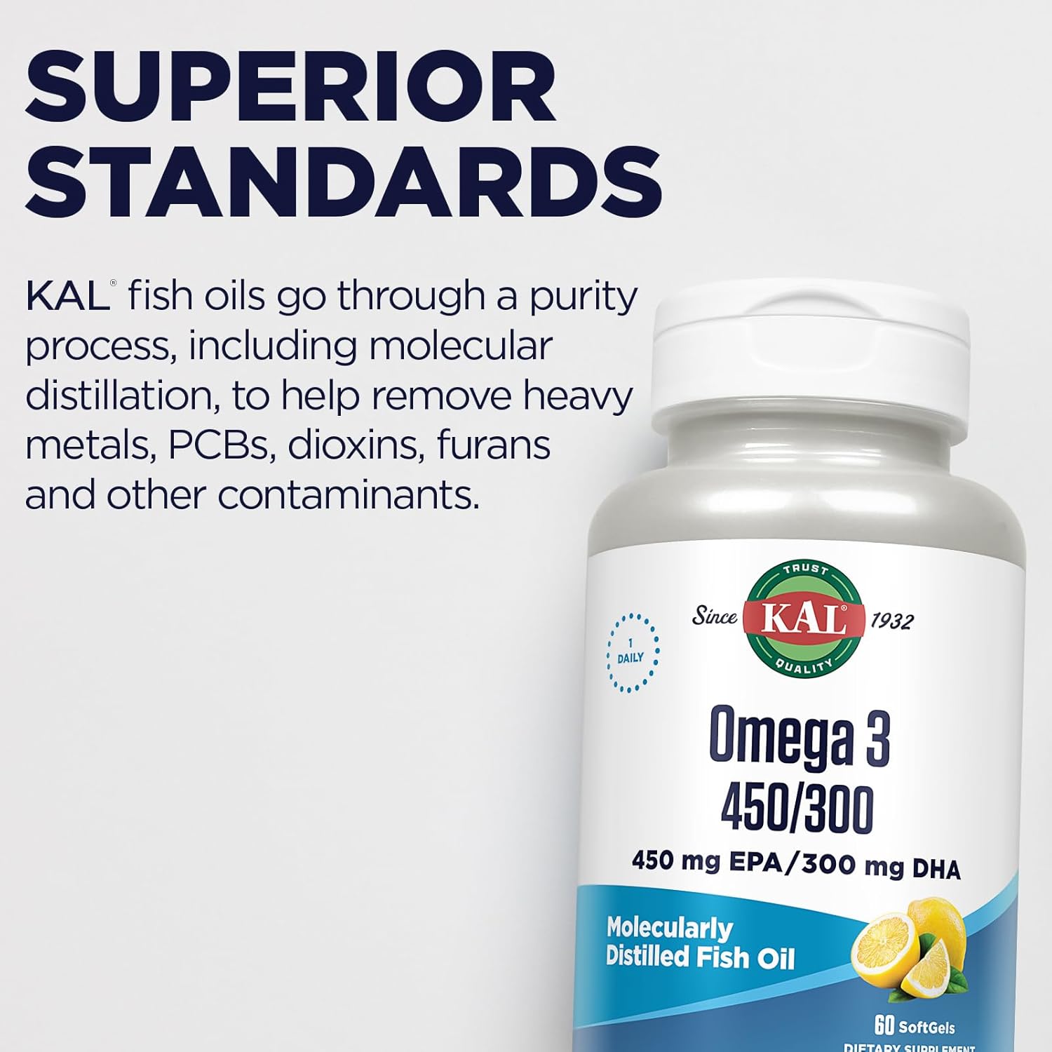 KAL 450/300 1280 Mg Omega 3, Lemon, 60 Count