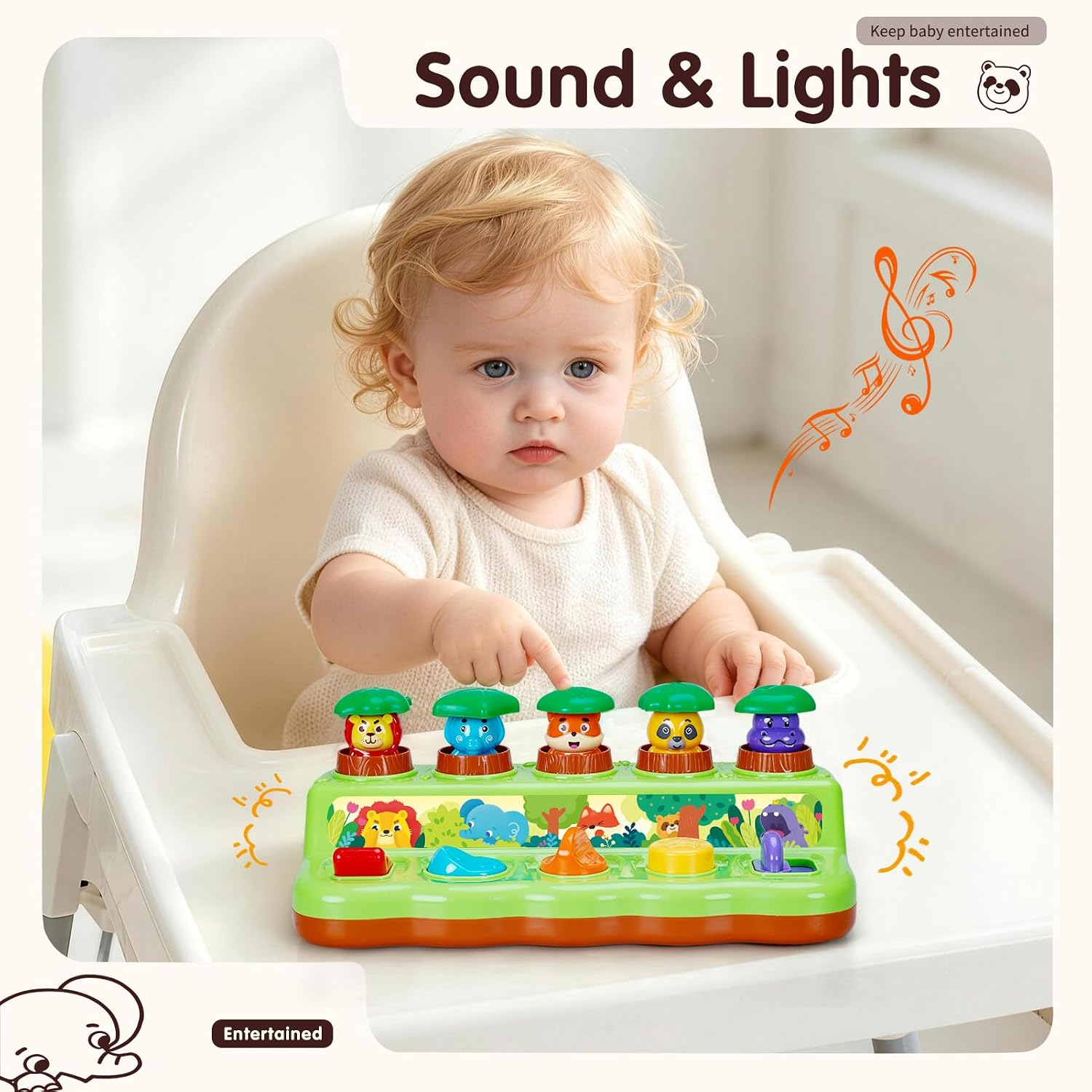 Pop Up Toy for Toddlers 1–3, Follow-the-Light Game, Light Up Toy with Hammer Play, Cause and Effect Learning, Fine Motor Skills Baby Toy for 12months Boys and Girls