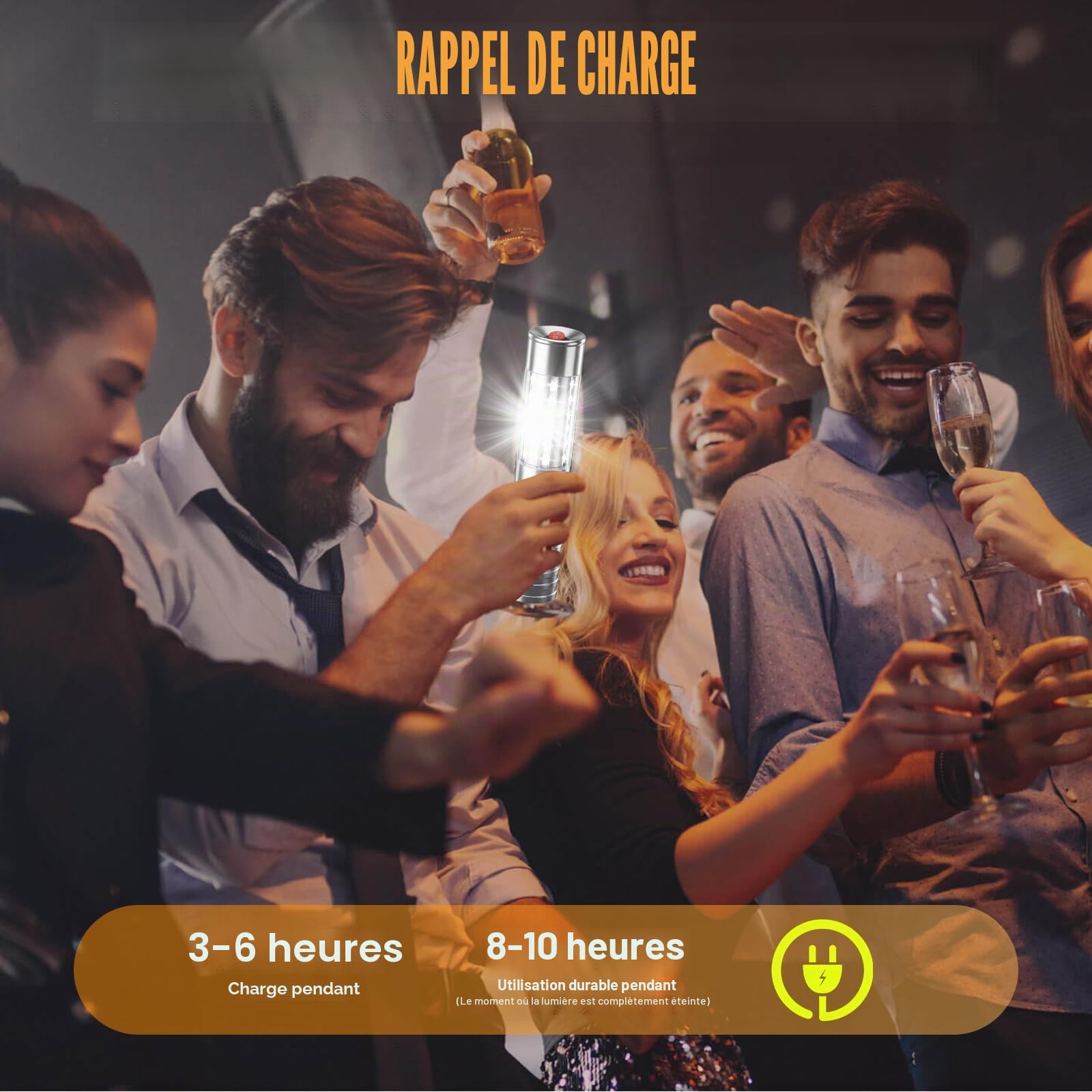 Baton Lumineux LED Lampe Stroboscopique Rechargeable 4Pcs pour Discothèque Karaoké Fête Argent